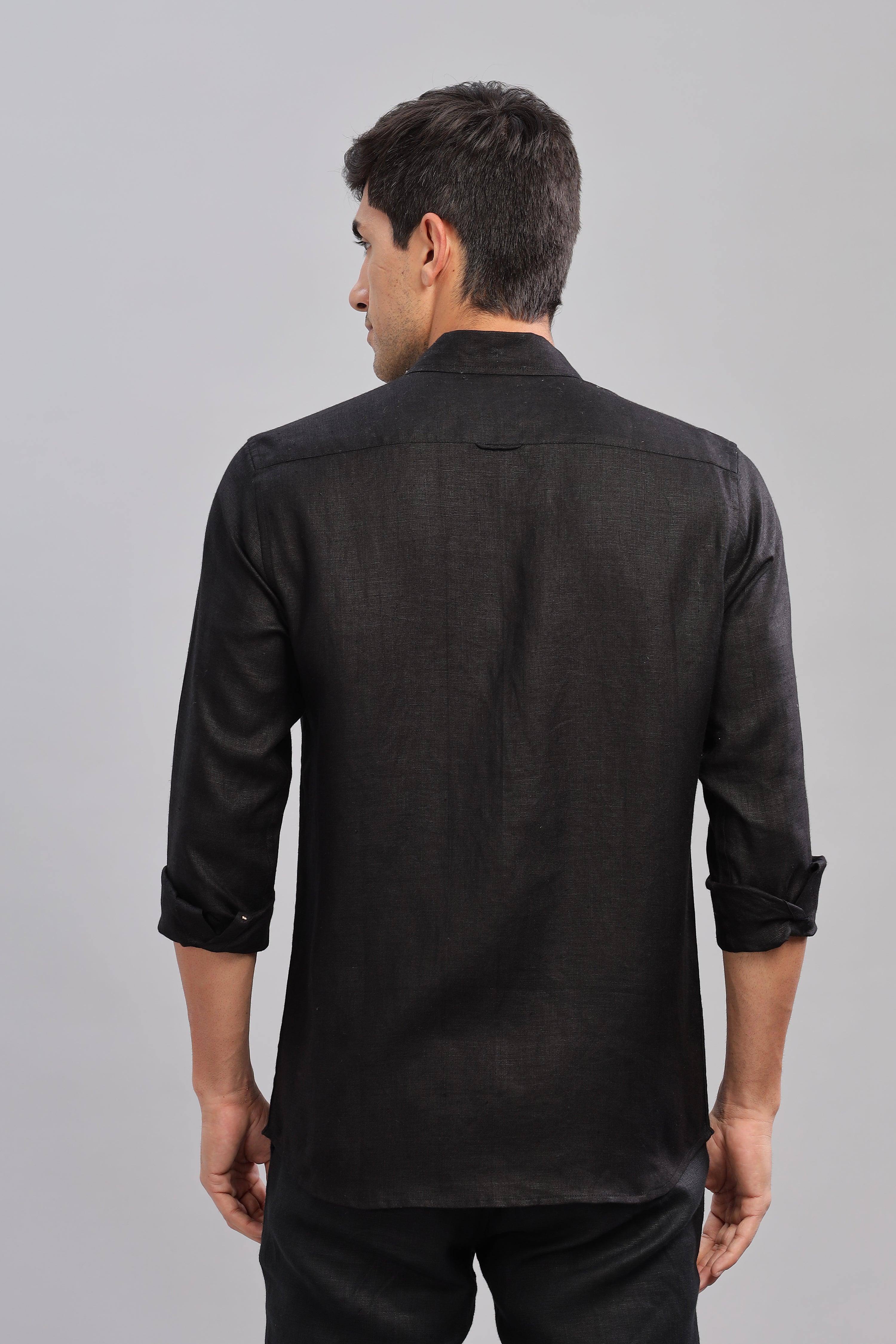KARL - The Rugged Gentleman Pure Linen Double Pocket Black Shirt