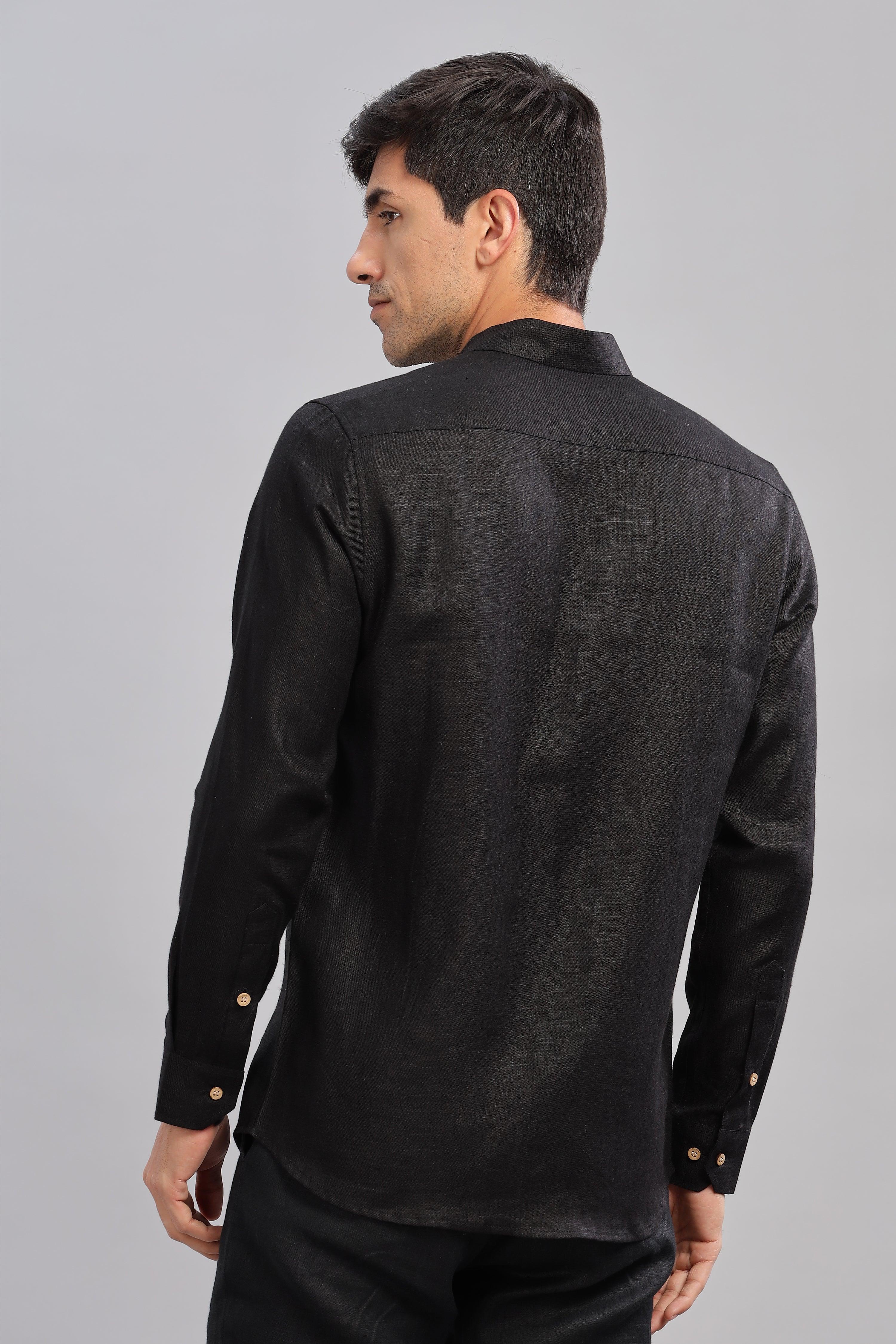 GALE - EMBROIDERED STITCH DETAIL BLACK SHIRT - UNIQUE LUXURY