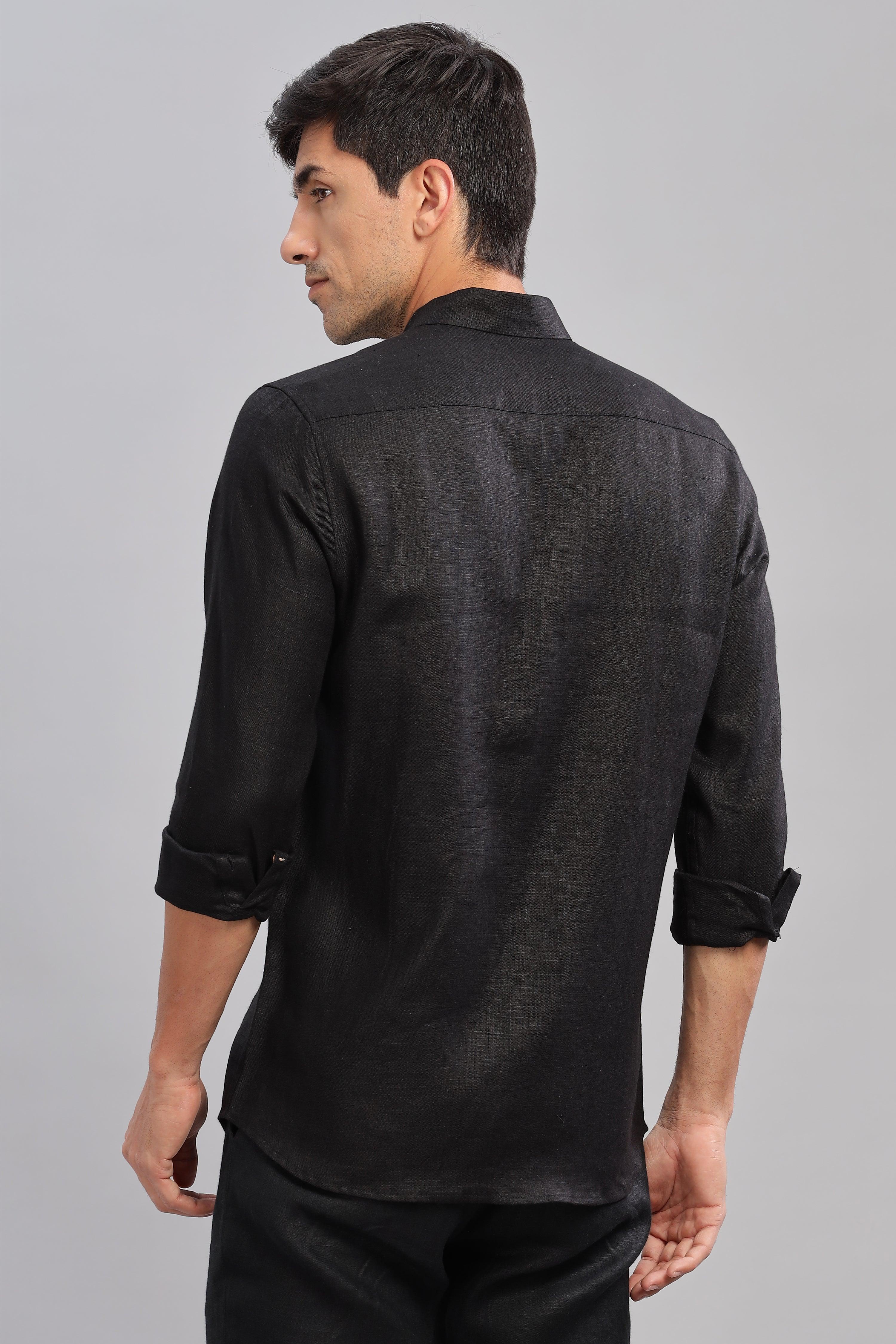 GALE - EMBROIDERED STITCH DETAIL BLACK SHIRT - UNIQUE LUXURY