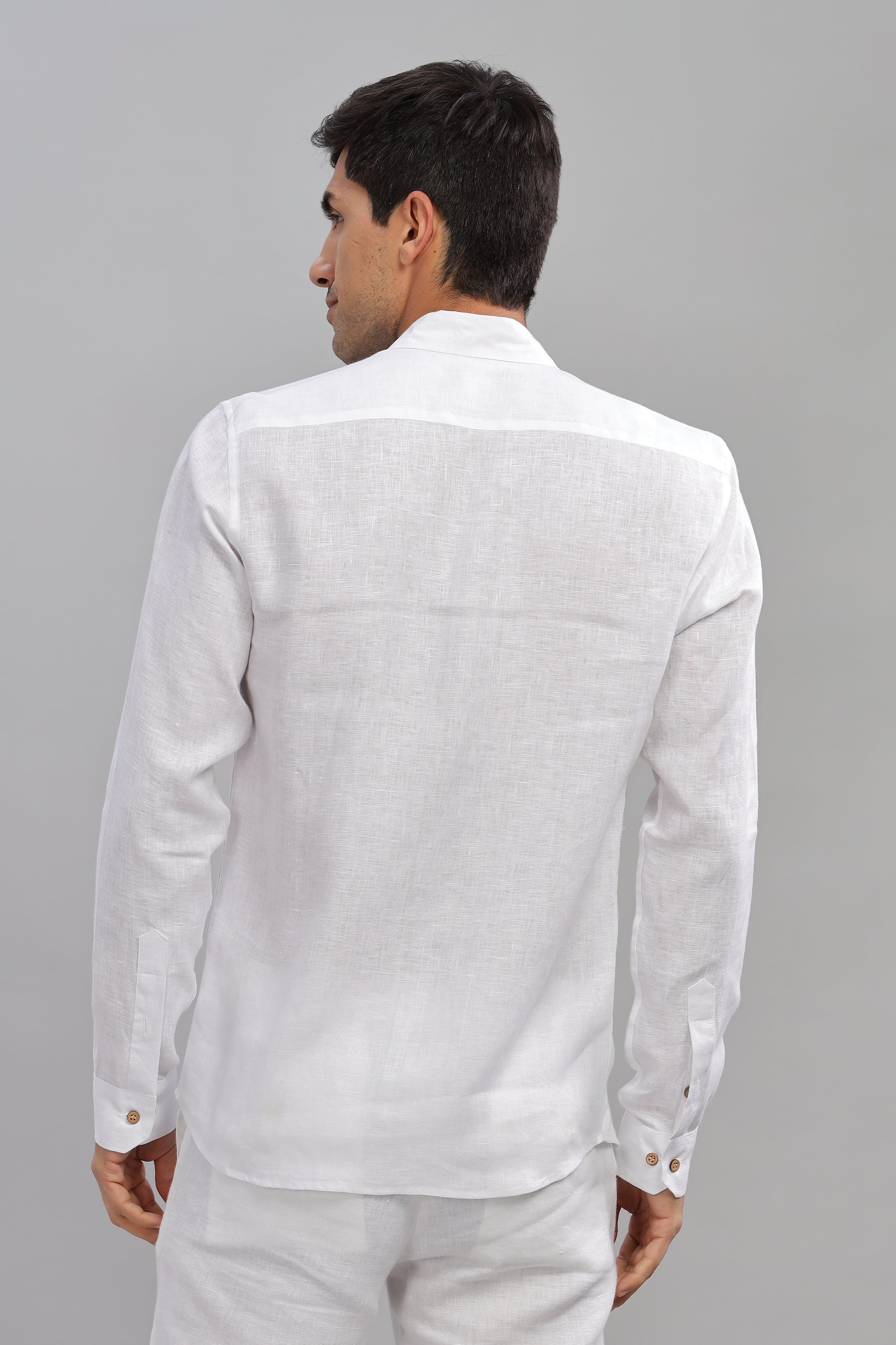 SKYE - Embroidered Love Stork Placement Embroidery Shirt White Pure Linen