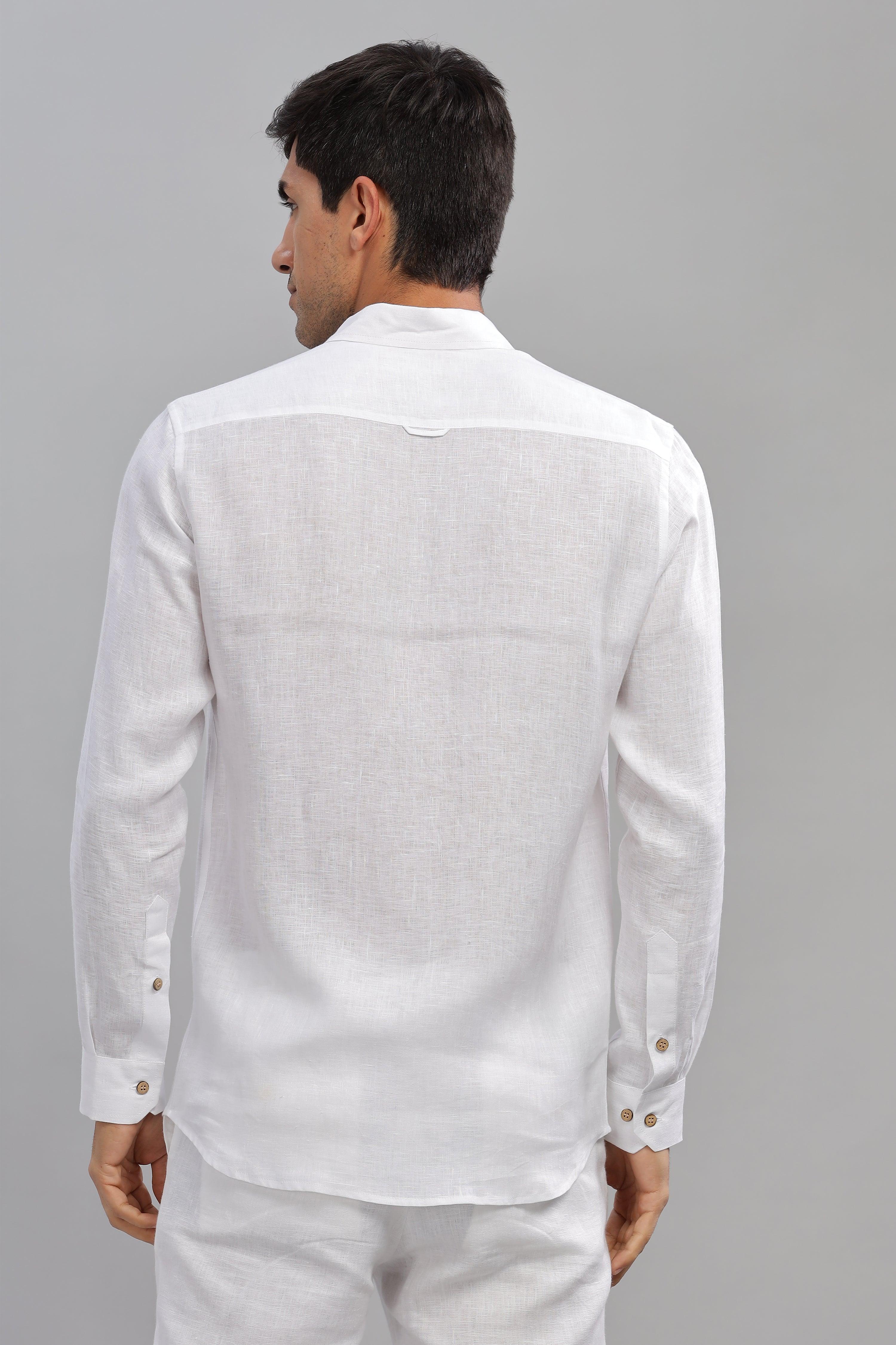 KARL - The Rugged Gentleman Pure Linen Double Pocket White Shirt