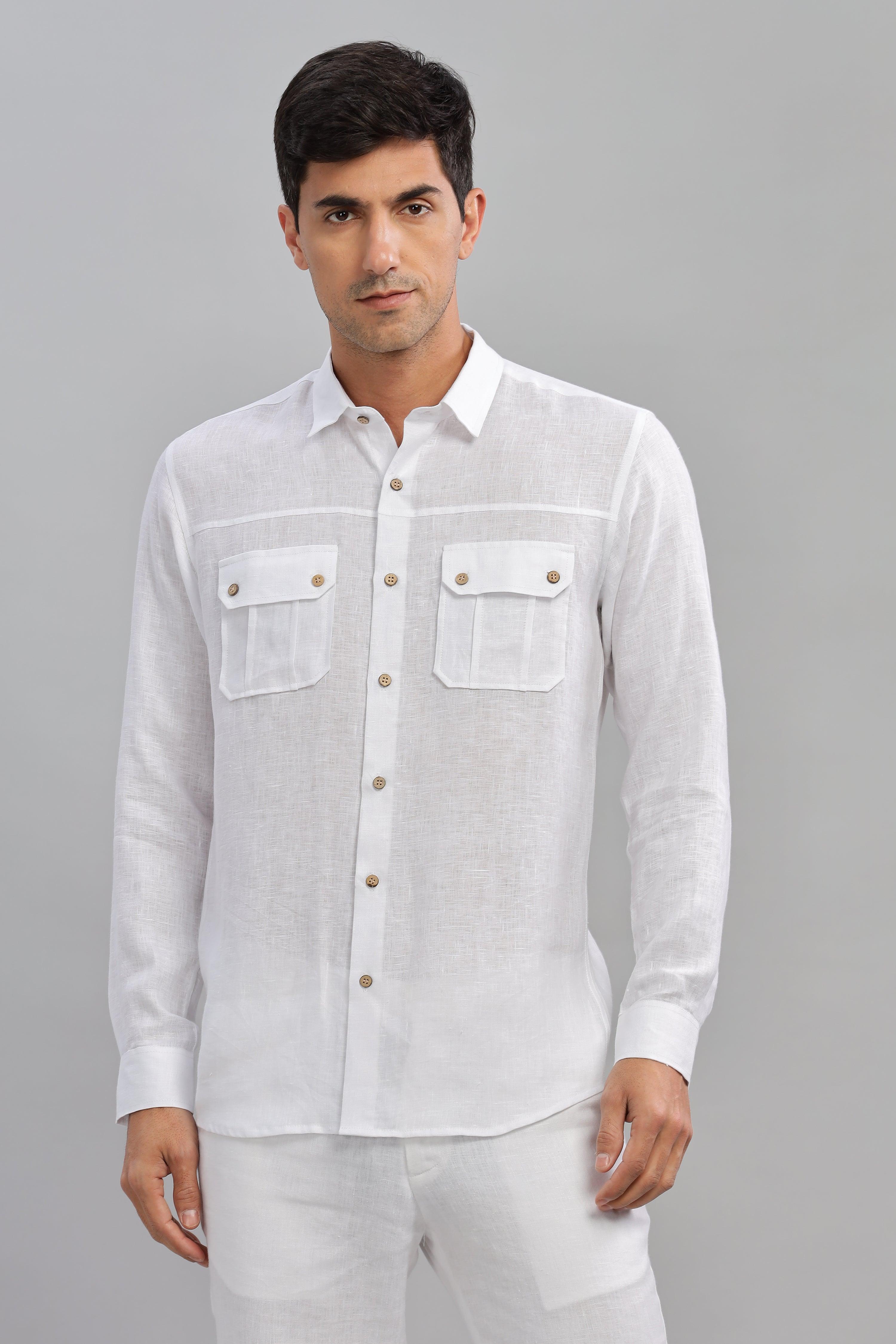 KARL - The Rugged Gentleman Pure Linen Double Pocket White Shirt