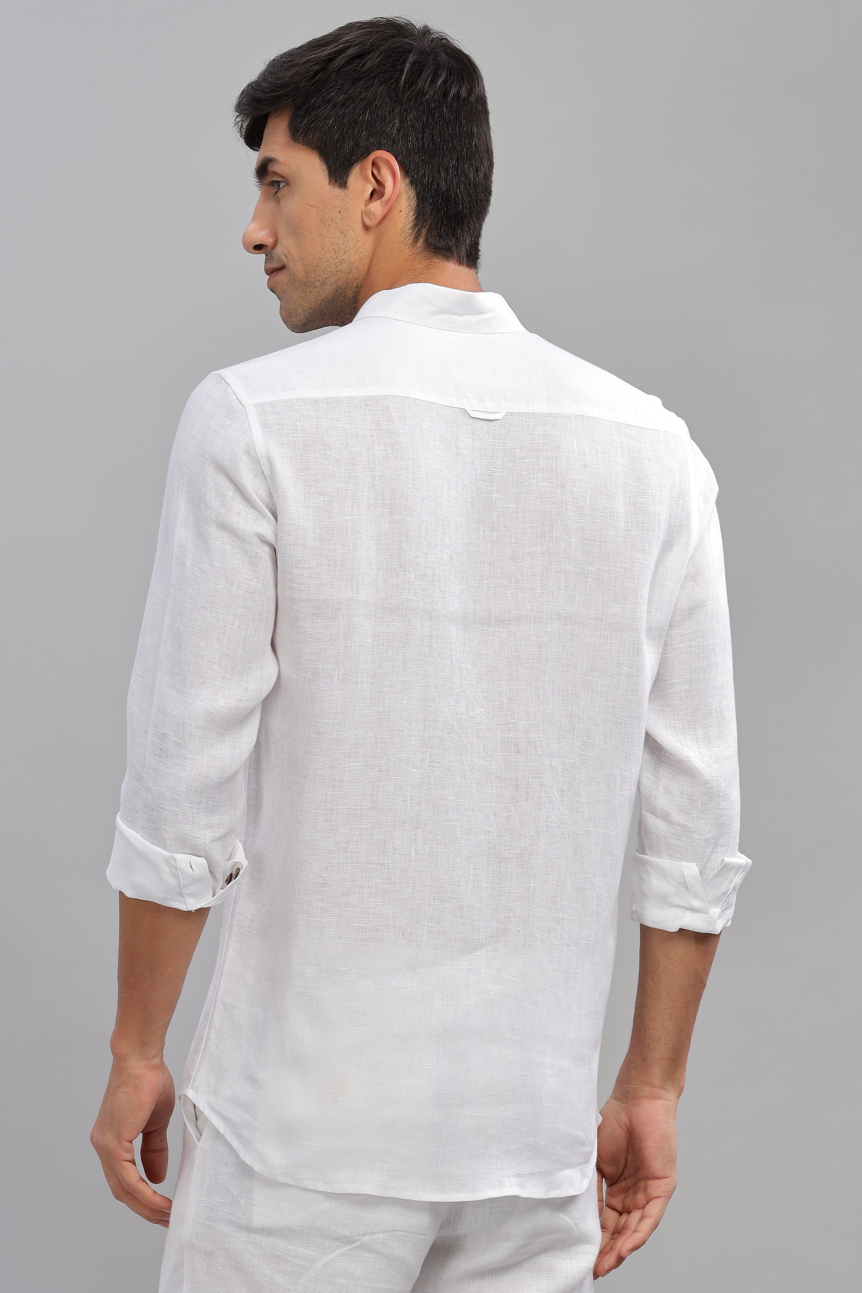 KARL - The Rugged Gentleman Pure Linen Double Pocket White Shirt