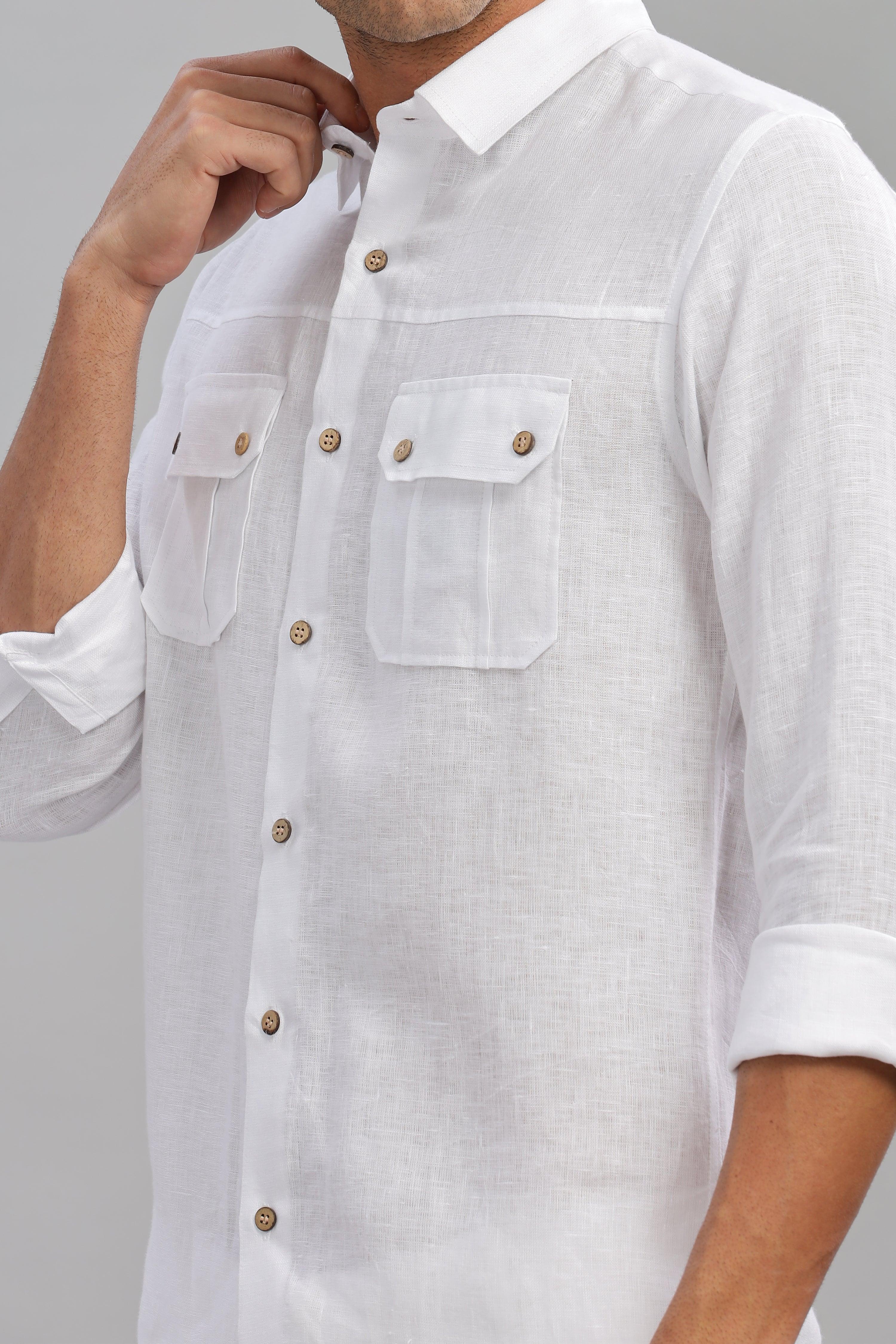 KARL - The Rugged Gentleman Pure Linen Double Pocket White Shirt