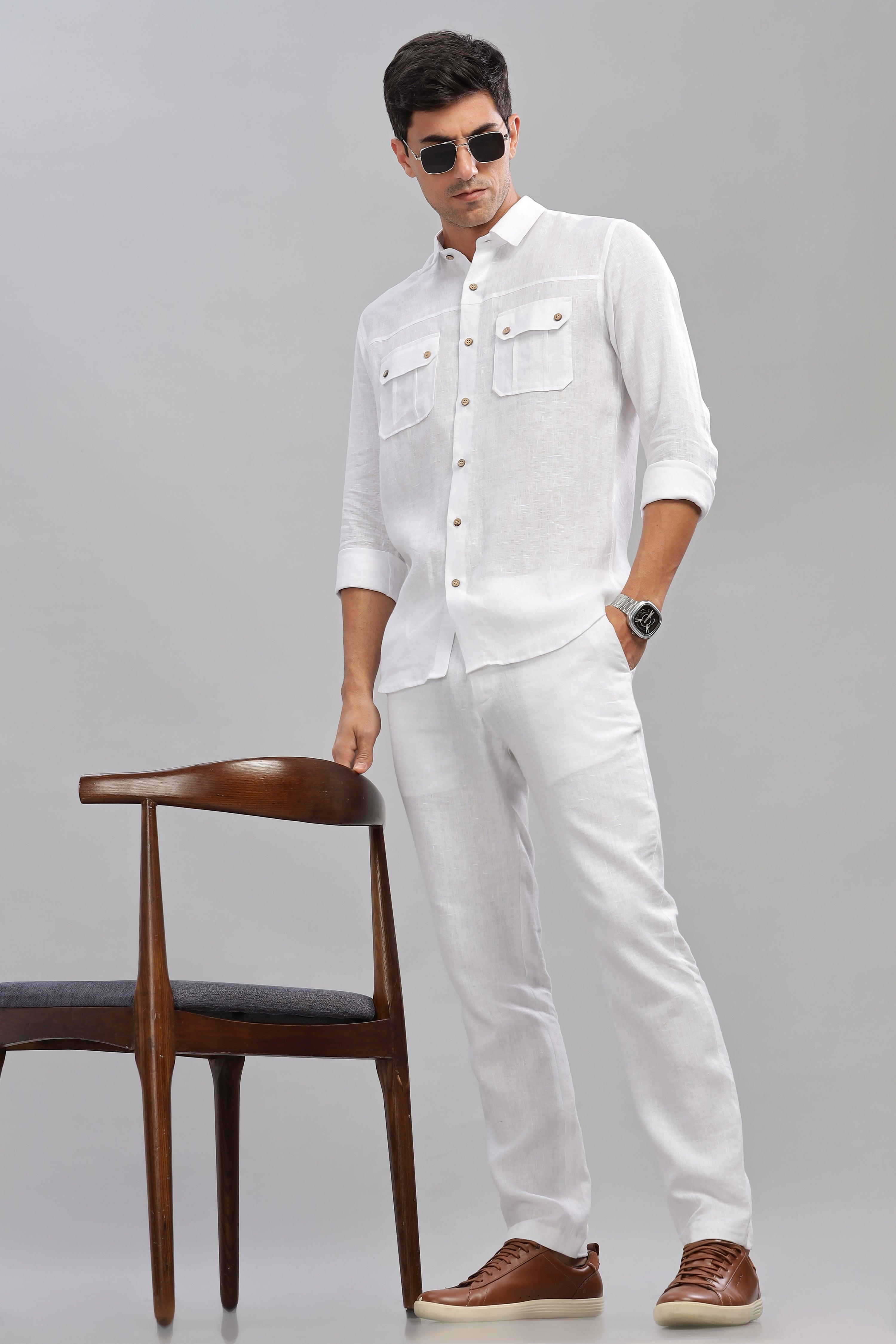 KARL - The Rugged Gentleman Pure Linen Double Pocket White Shirt