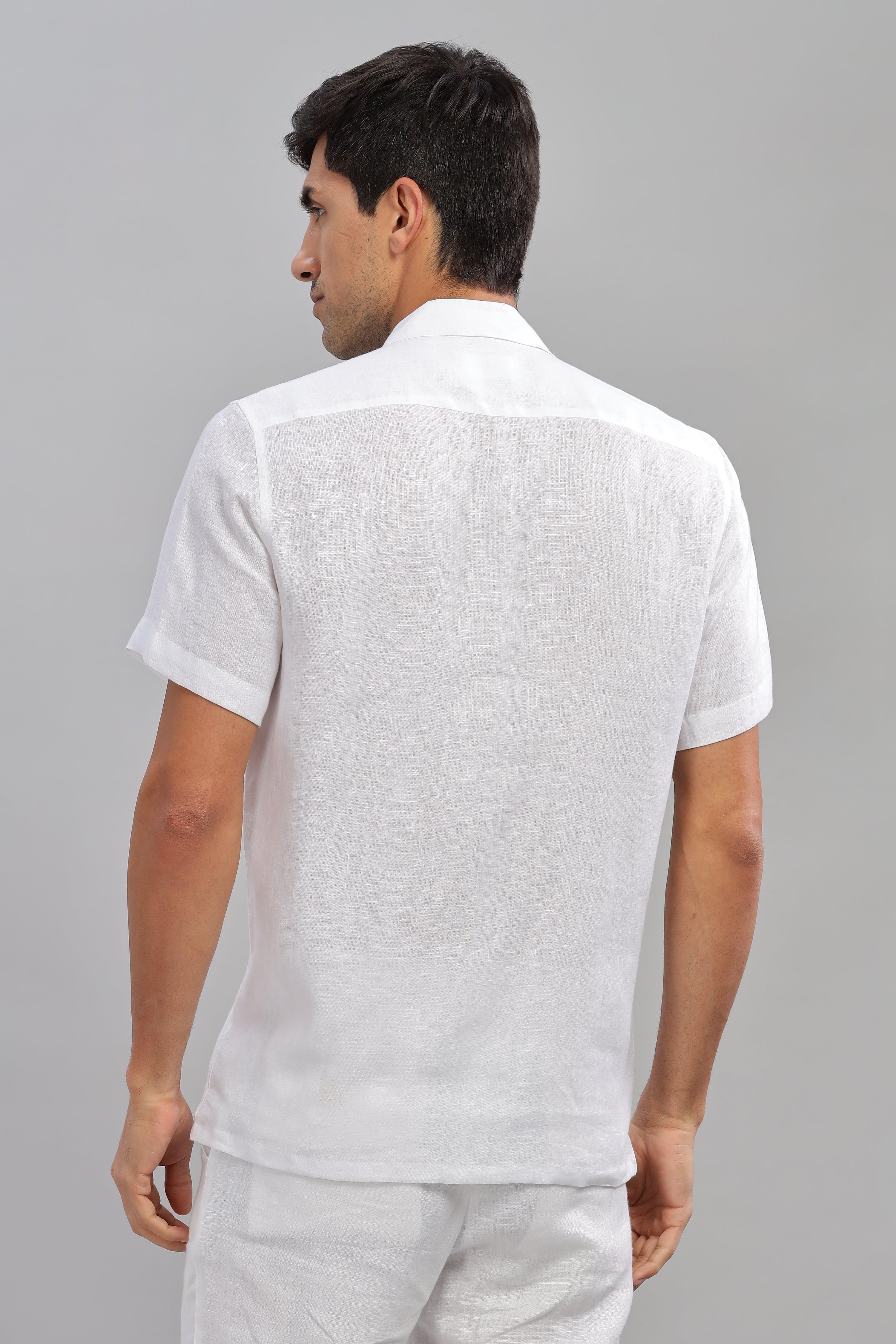 KANE - 100% Pure Linen Cuban Collar White Shirt