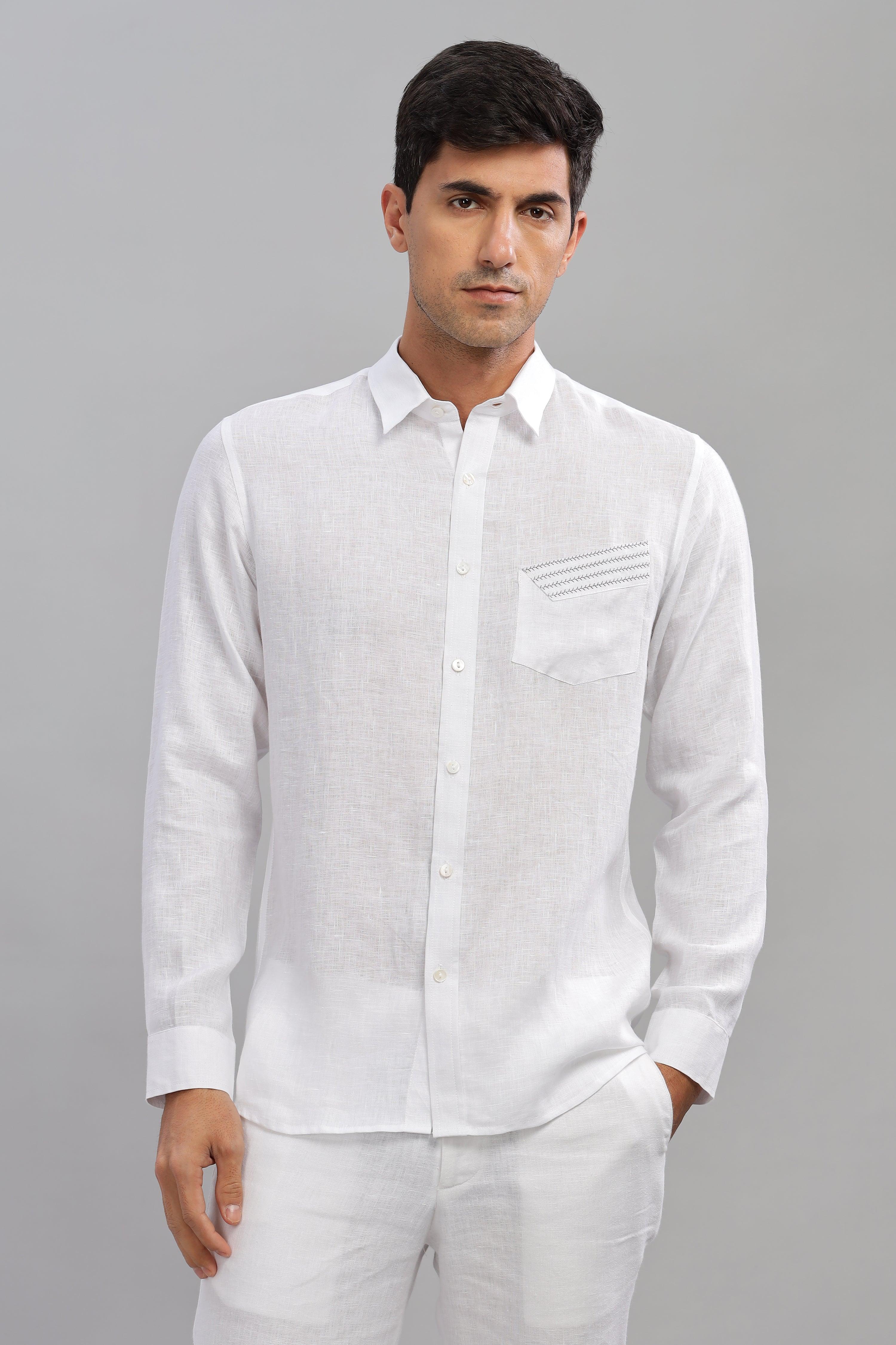 GALE - EMBROIDERED STITCH DETAIL WHITE SHIRT - UNIQUE LUXURY