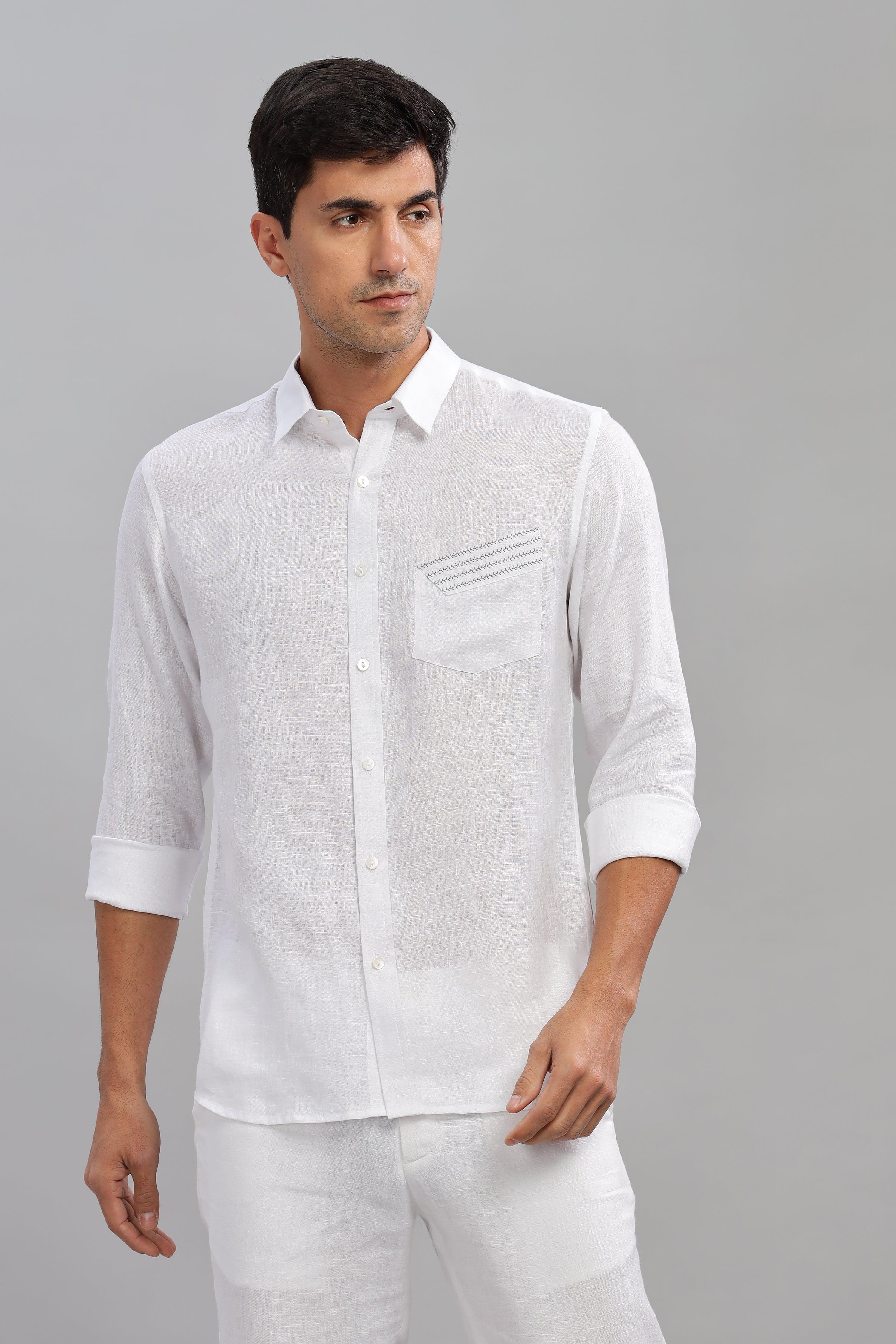 GALE - EMBROIDERED STITCH DETAIL WHITE SHIRT - UNIQUE LUXURY