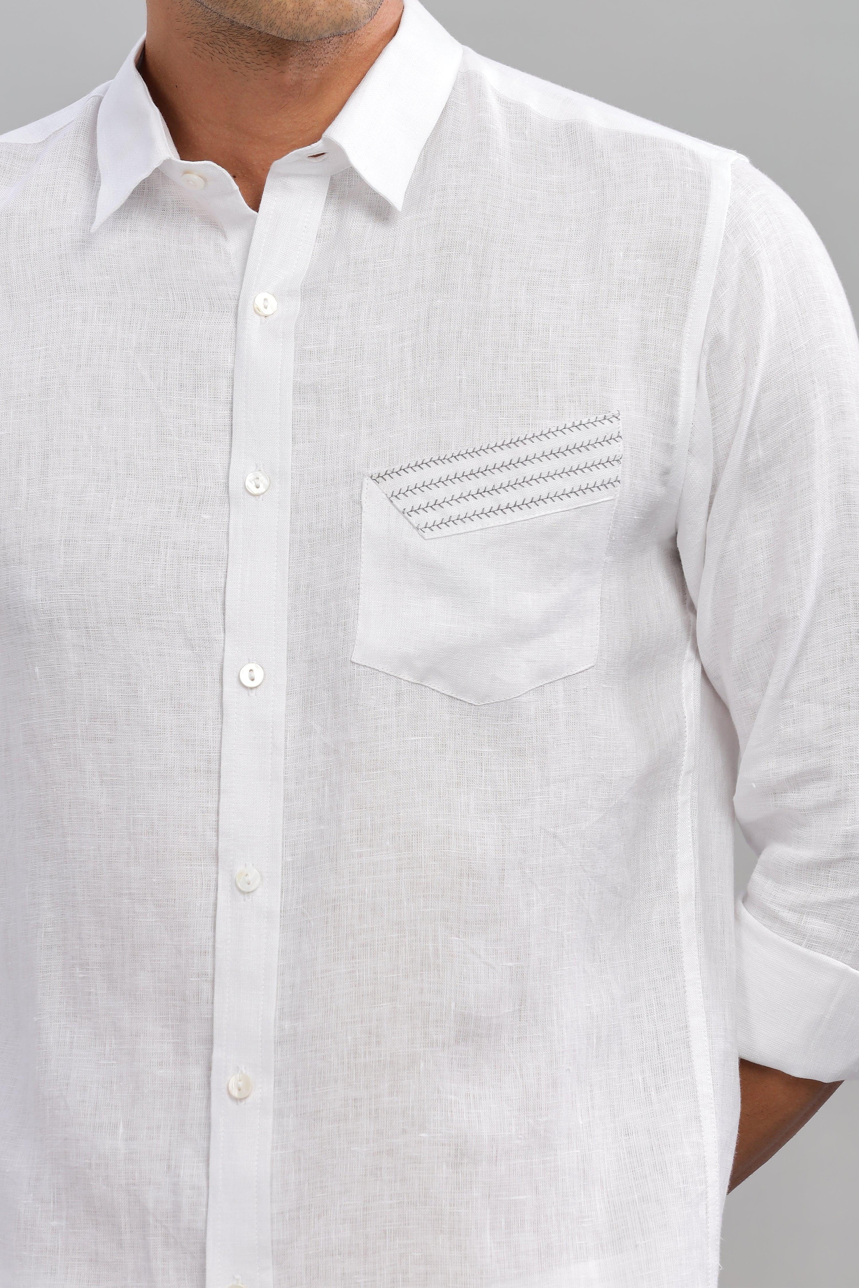 GALE - EMBROIDERED STITCH DETAIL WHITE SHIRT - UNIQUE LUXURY