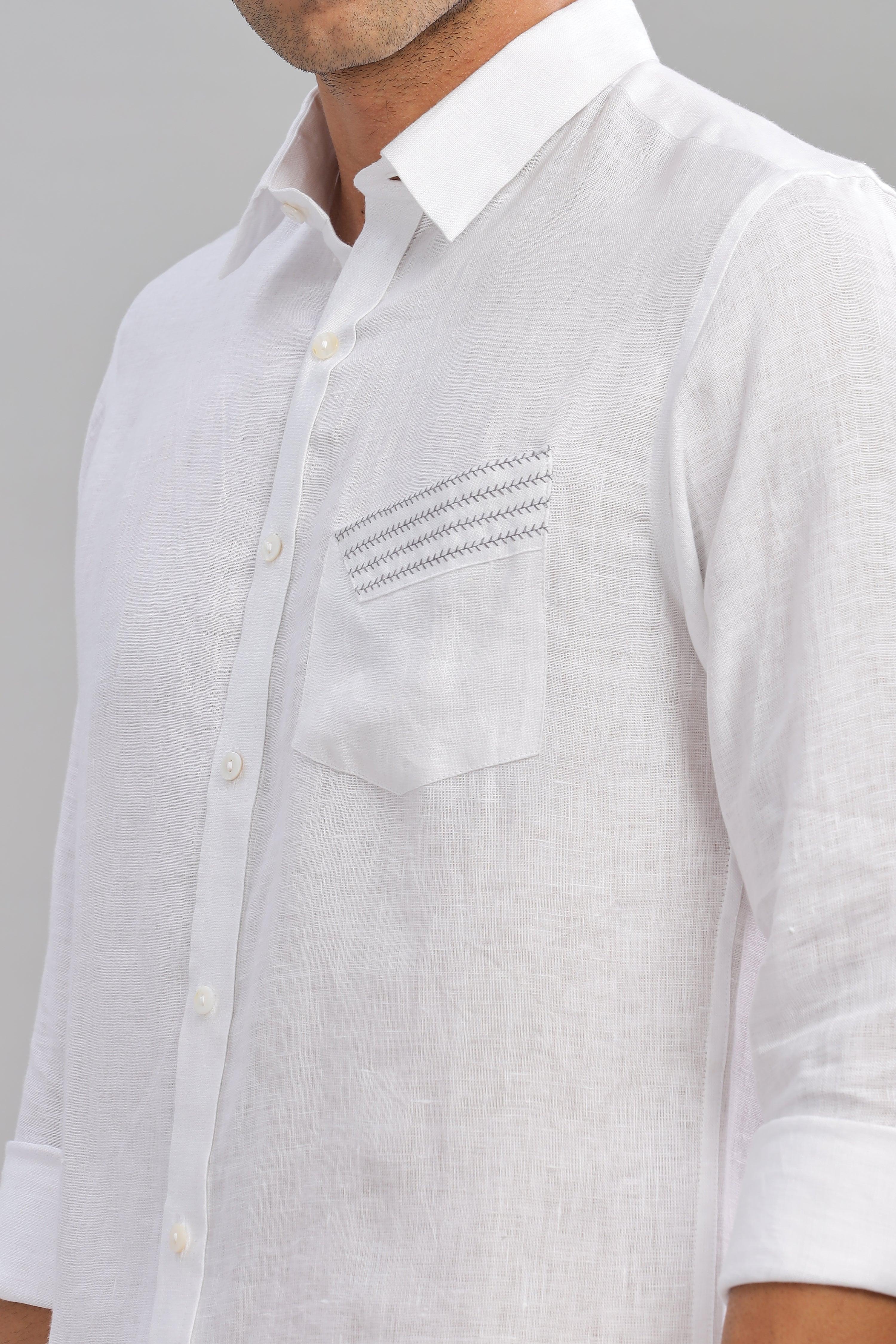 GALE - EMBROIDERED STITCH DETAIL WHITE SHIRT - UNIQUE LUXURY