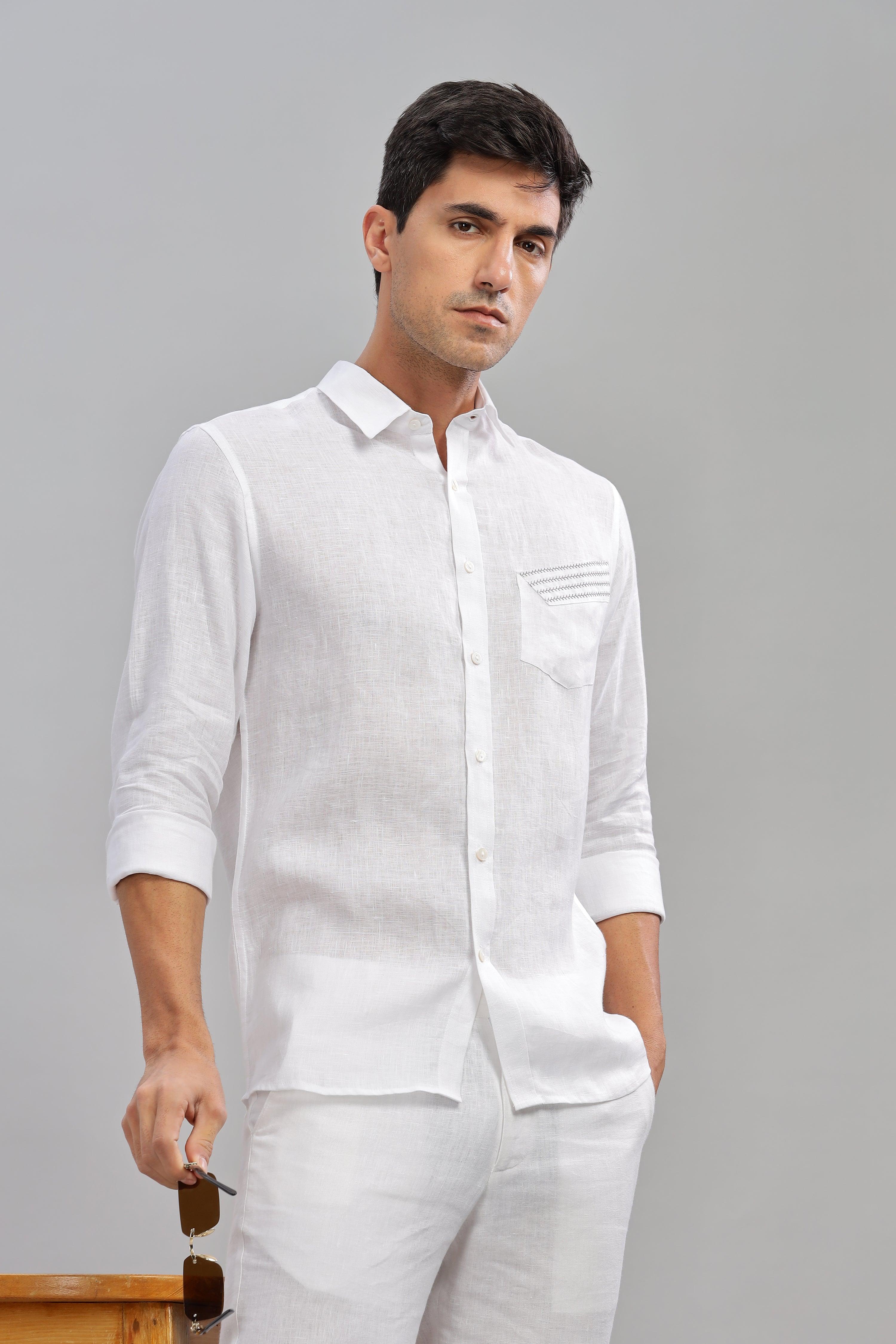 GALE - EMBROIDERED STITCH DETAIL WHITE SHIRT - UNIQUE LUXURY