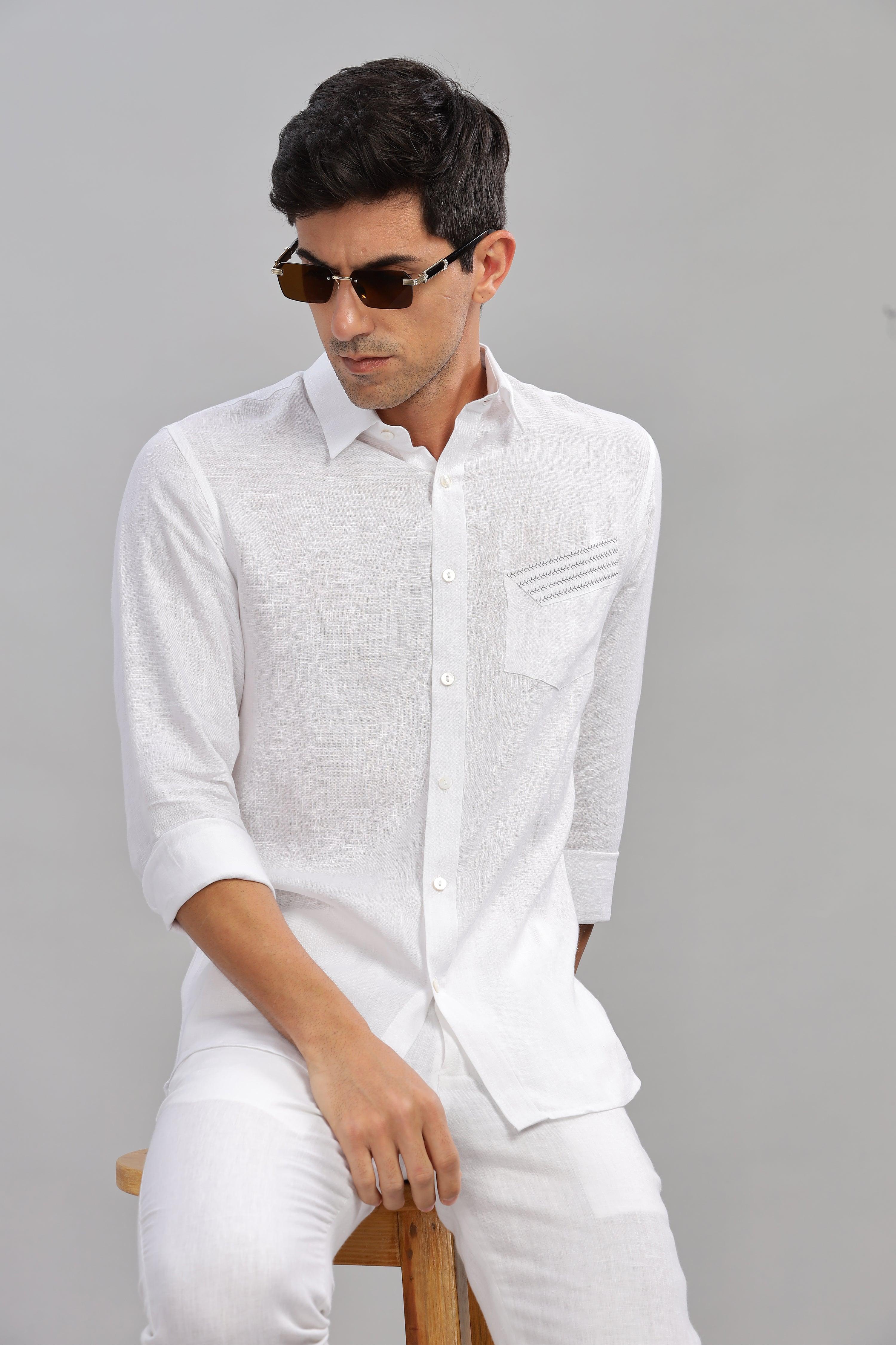 GALE - EMBROIDERED STITCH DETAIL WHITE SHIRT - UNIQUE LUXURY
