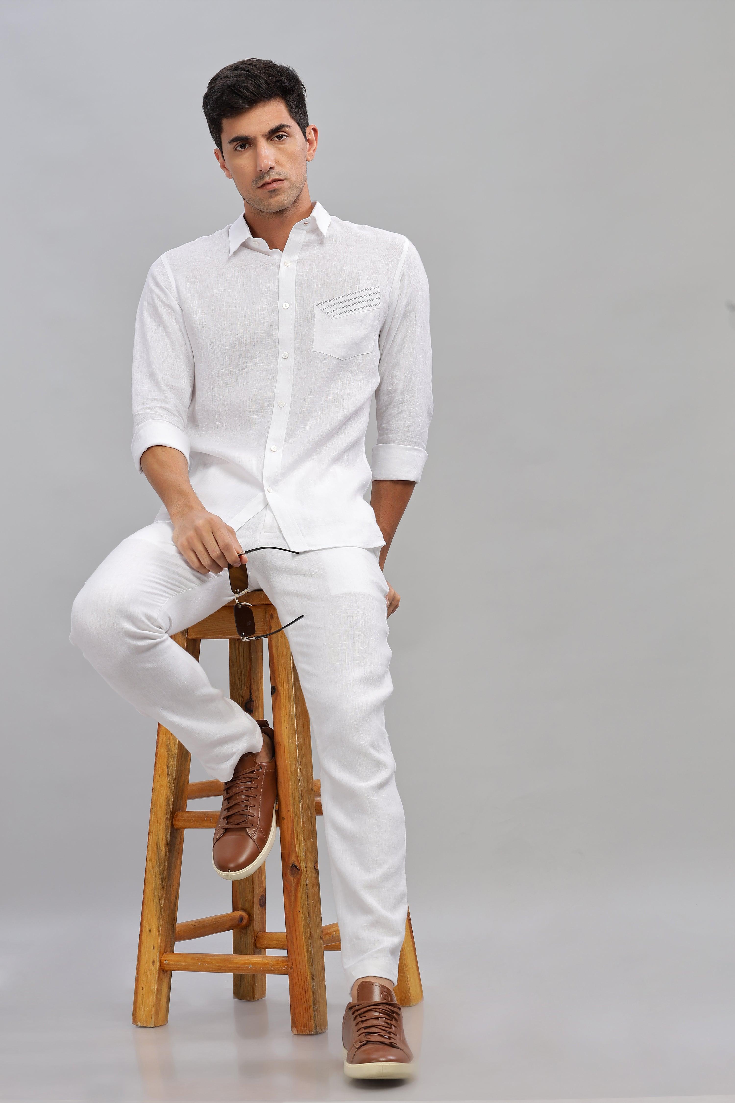 GALE - EMBROIDERED STITCH DETAIL WHITE SHIRT - UNIQUE LUXURY