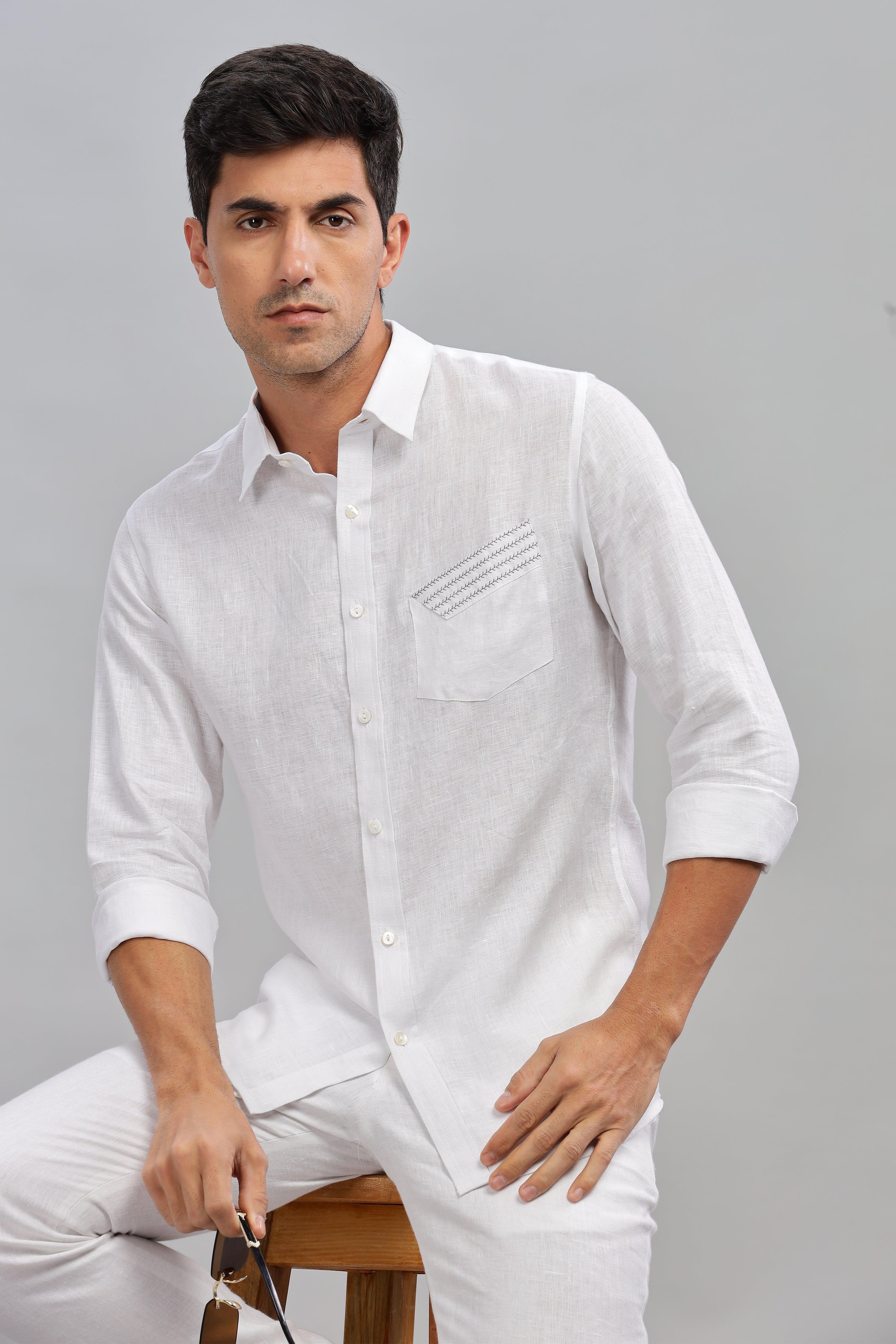 GALE - EMBROIDERED STITCH DETAIL WHITE SHIRT - UNIQUE LUXURY