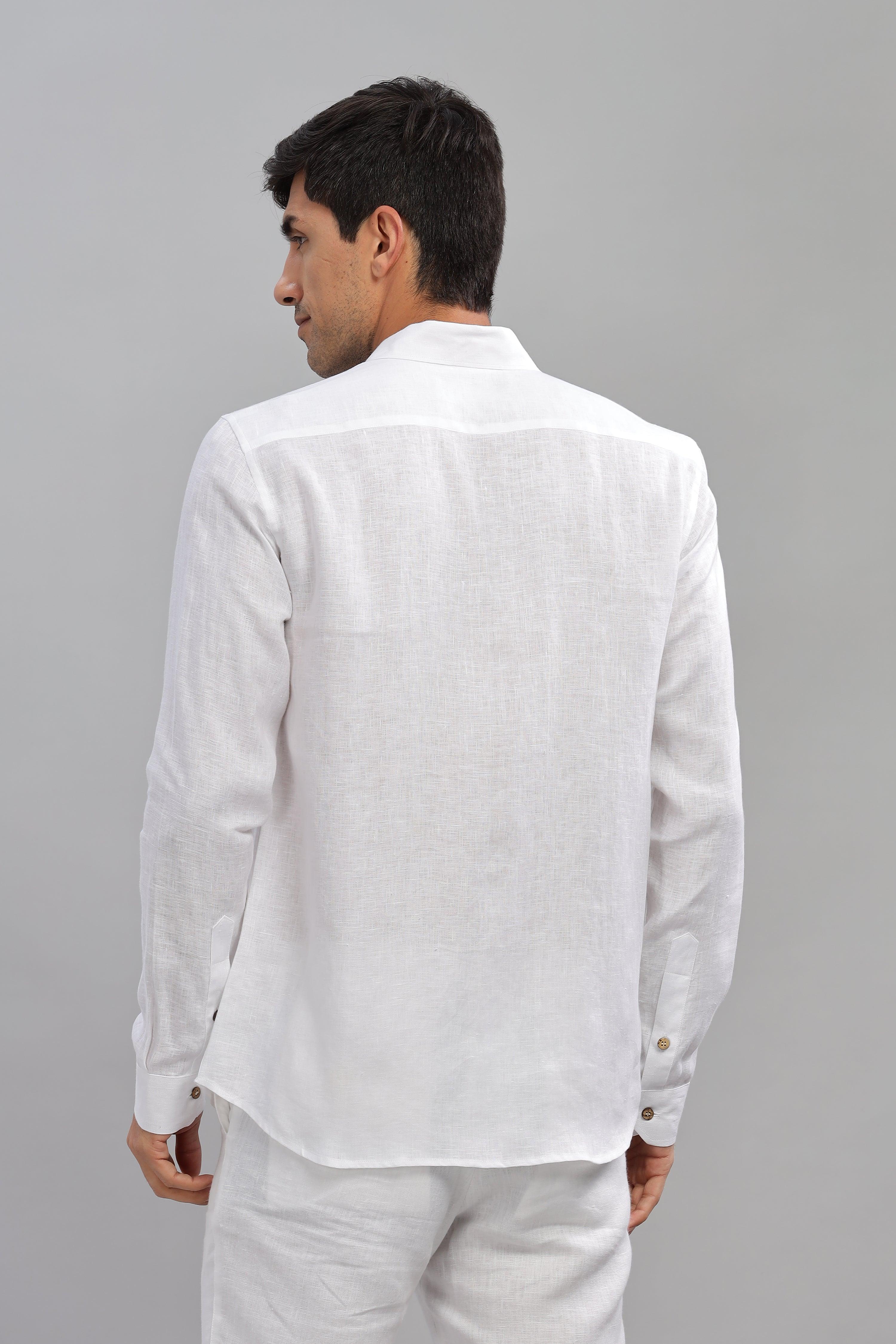 MARK Long Sleeves -100% Pure Linen Regular Collar White Shirt