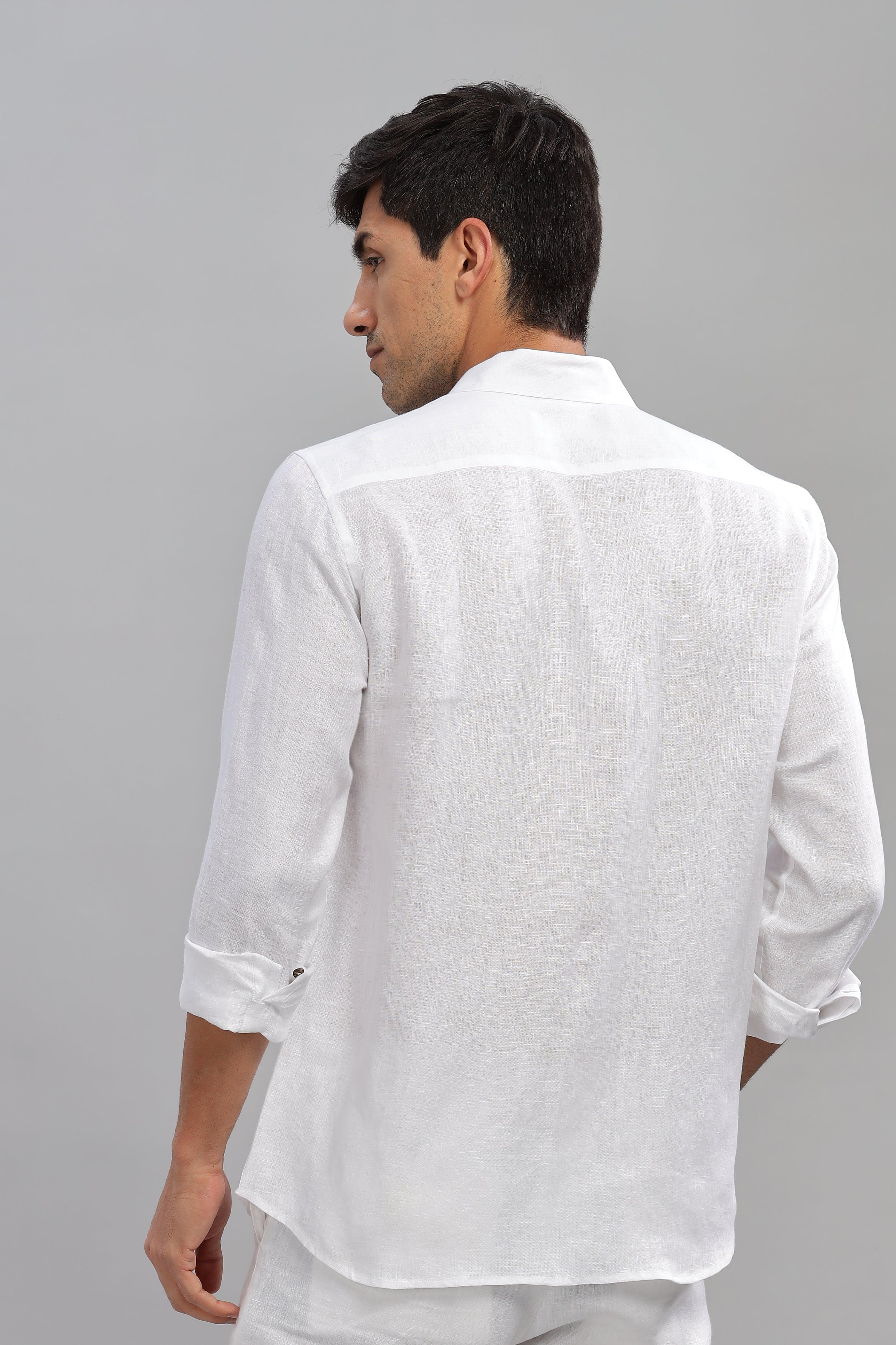 MARK Long Sleeves -100% Pure Linen Regular Collar White Shirt