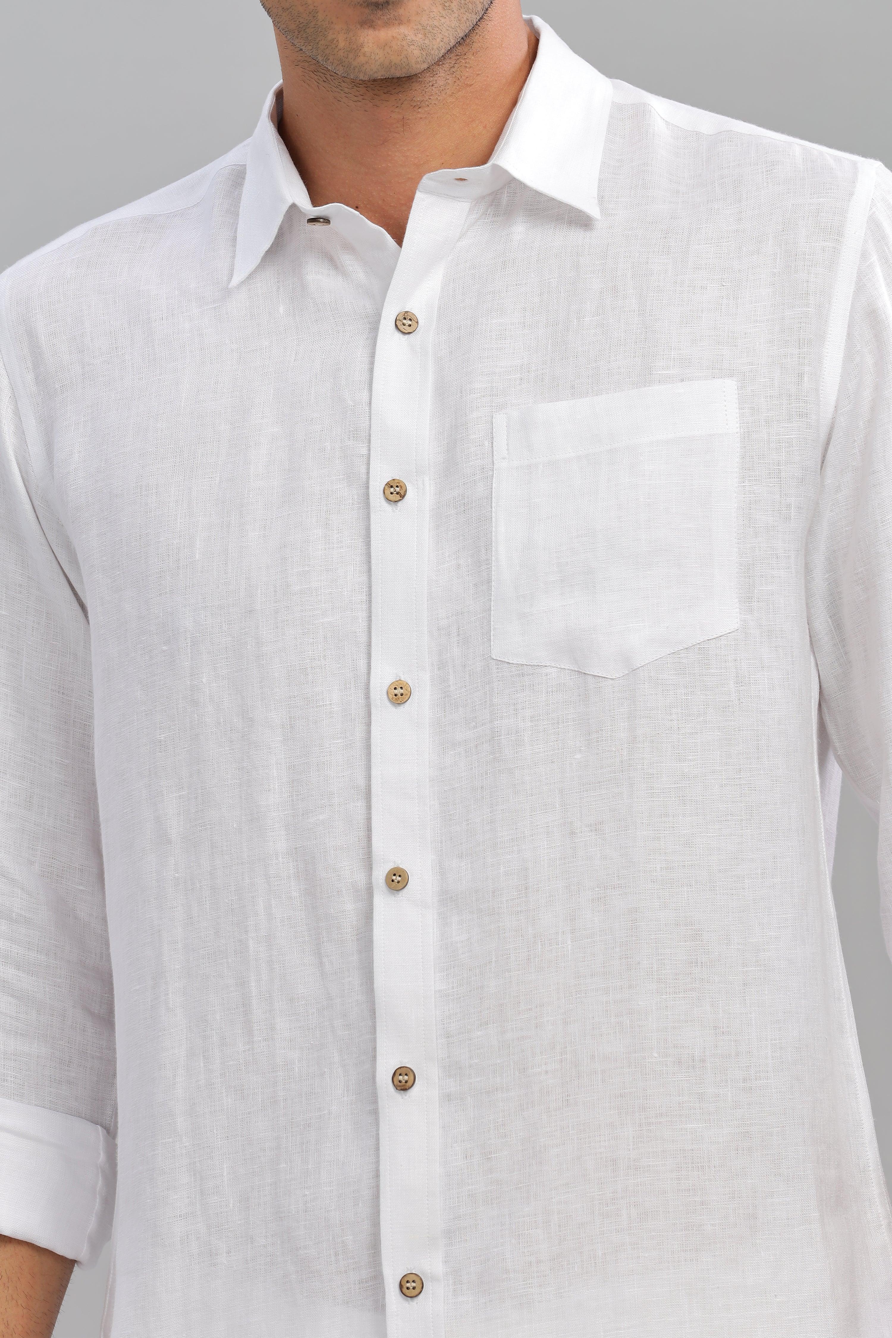 MARK Long Sleeves -100% Pure Linen Regular Collar White Shirt