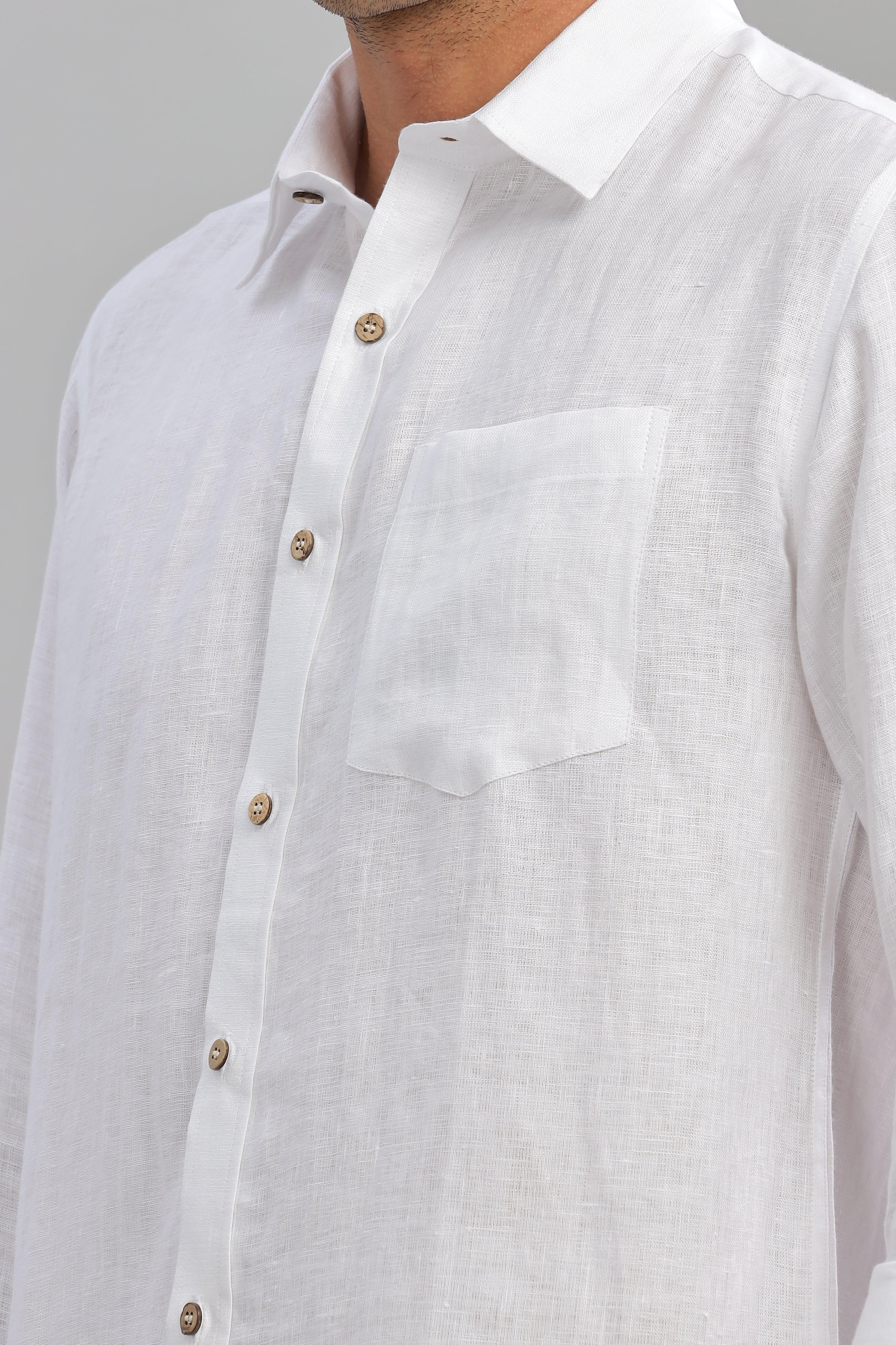 MARK Long Sleeves -100% Pure Linen Regular Collar White Shirt