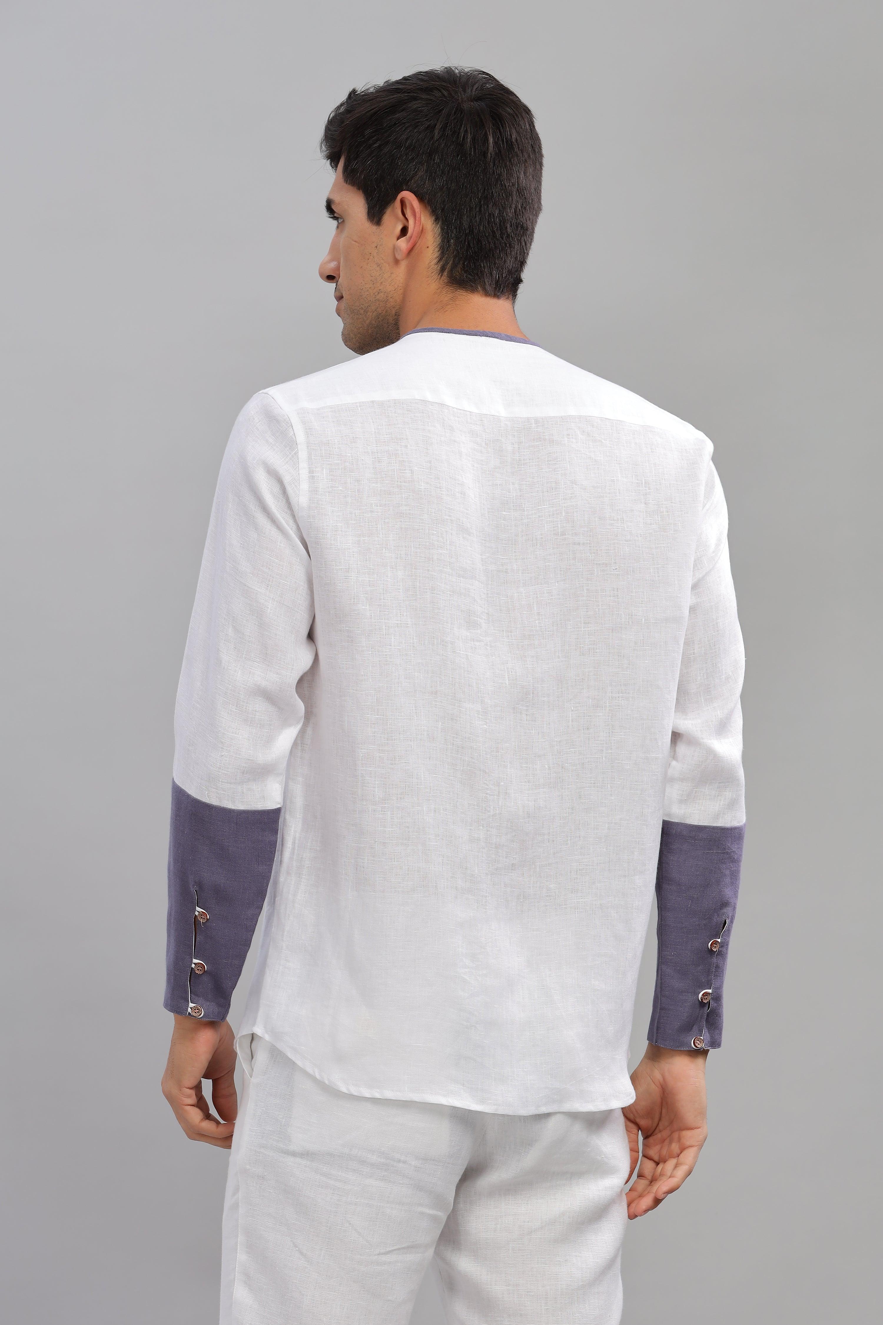 MIKEY - ELEGANT CONTRAST PURE LINEN SHIRT