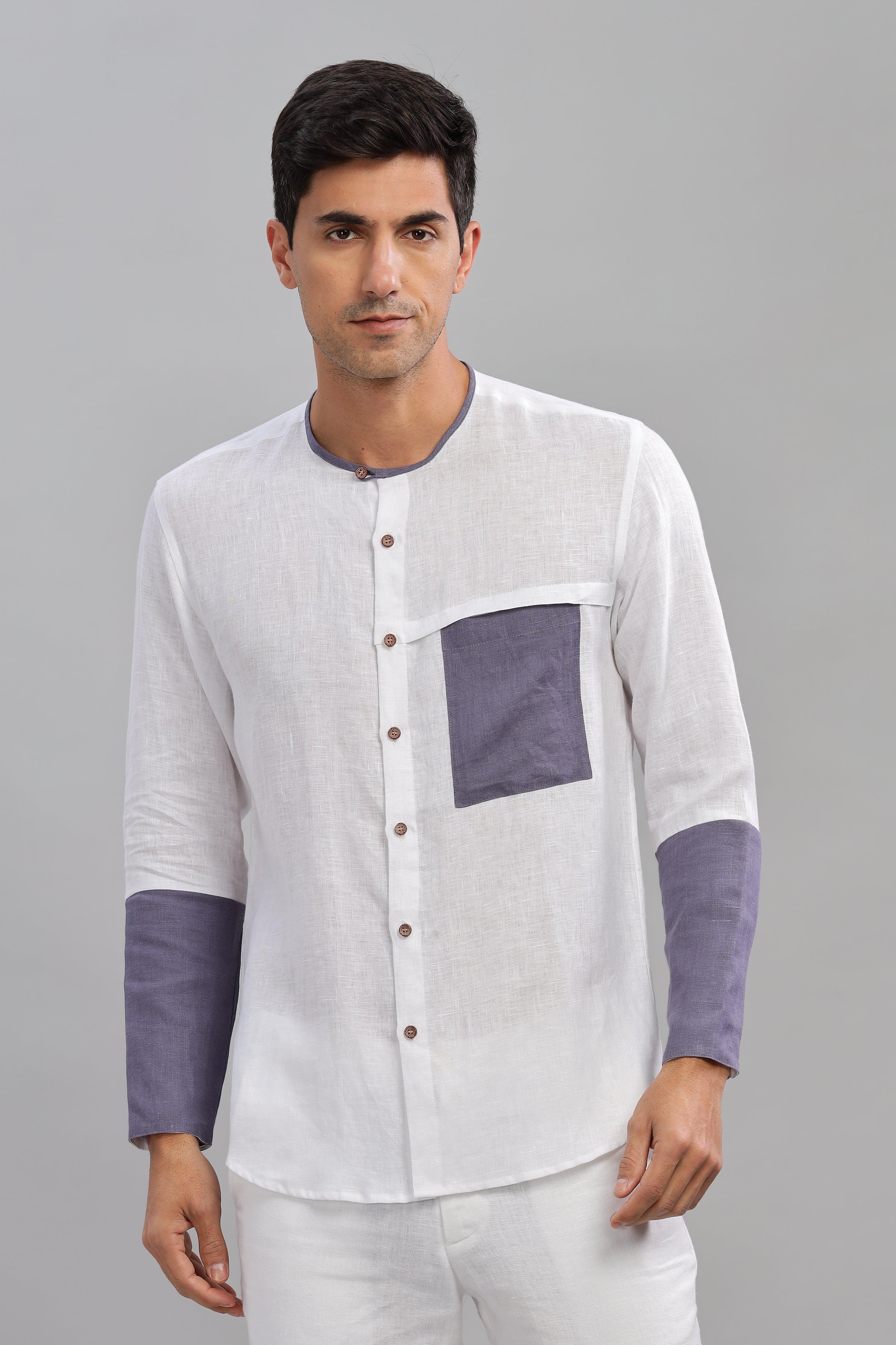 MIKEY - ELEGANT CONTRAST PURE LINEN SHIRT