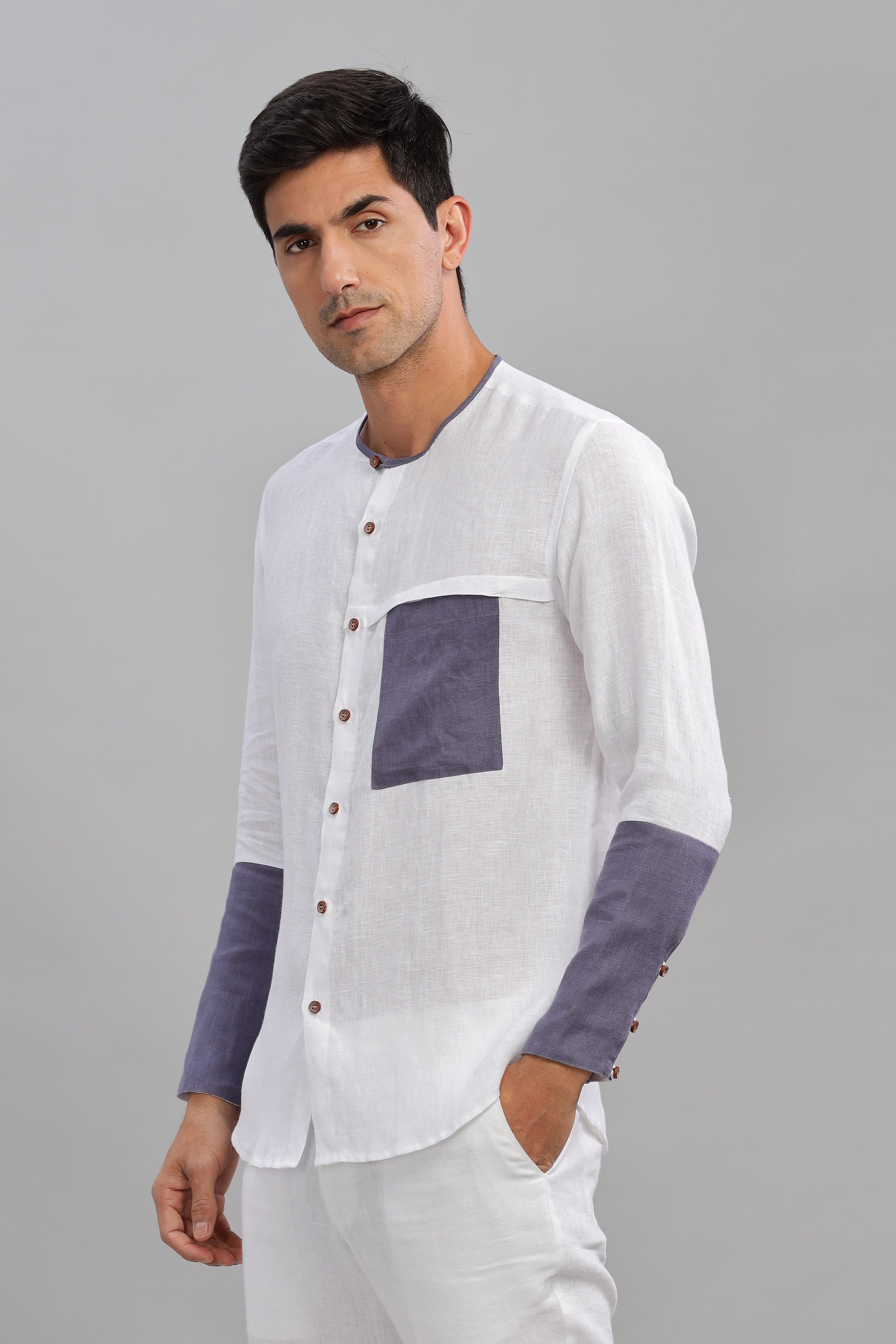 MIKEY - ELEGANT CONTRAST PURE LINEN SHIRT