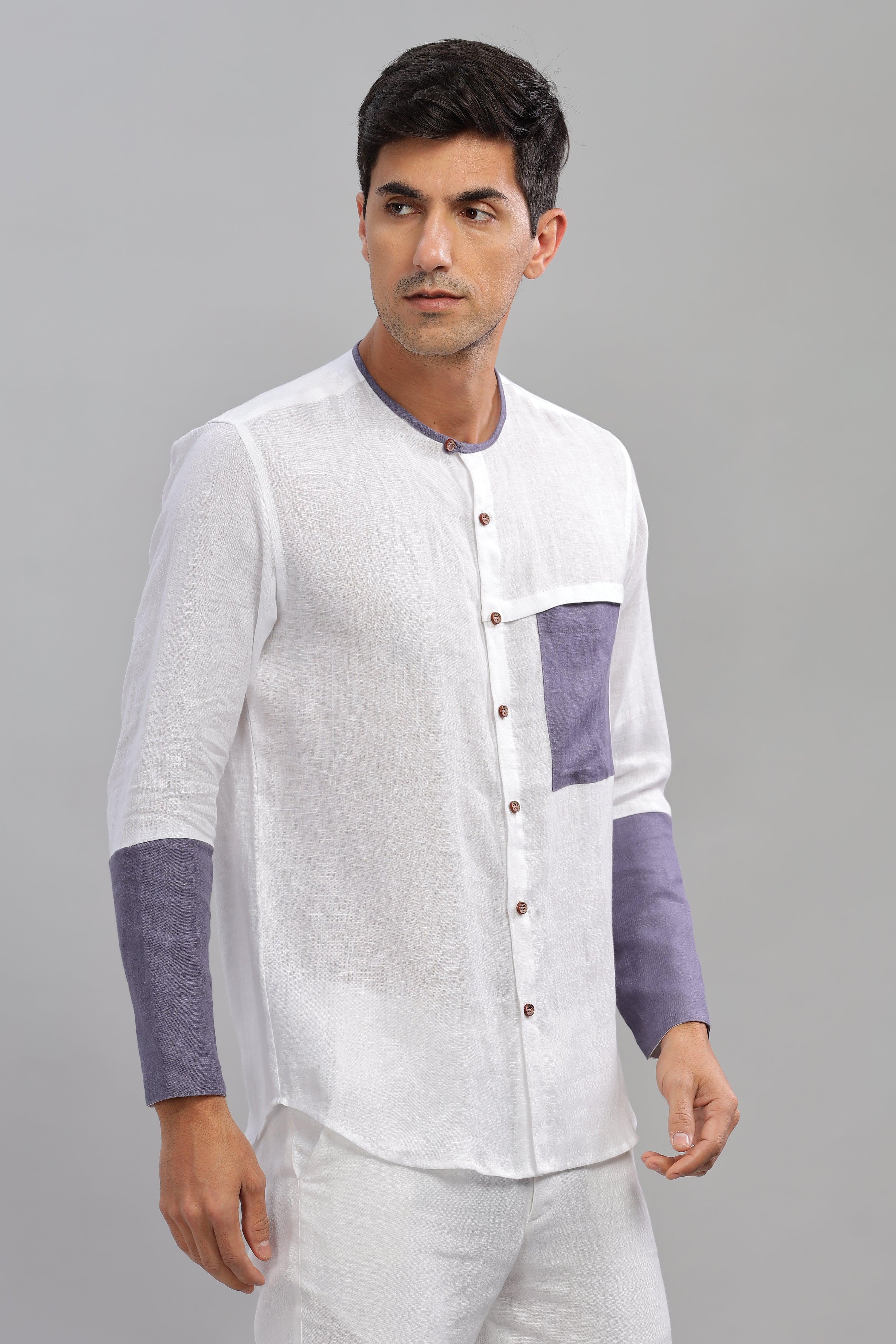 MIKEY - ELEGANT CONTRAST PURE LINEN SHIRT