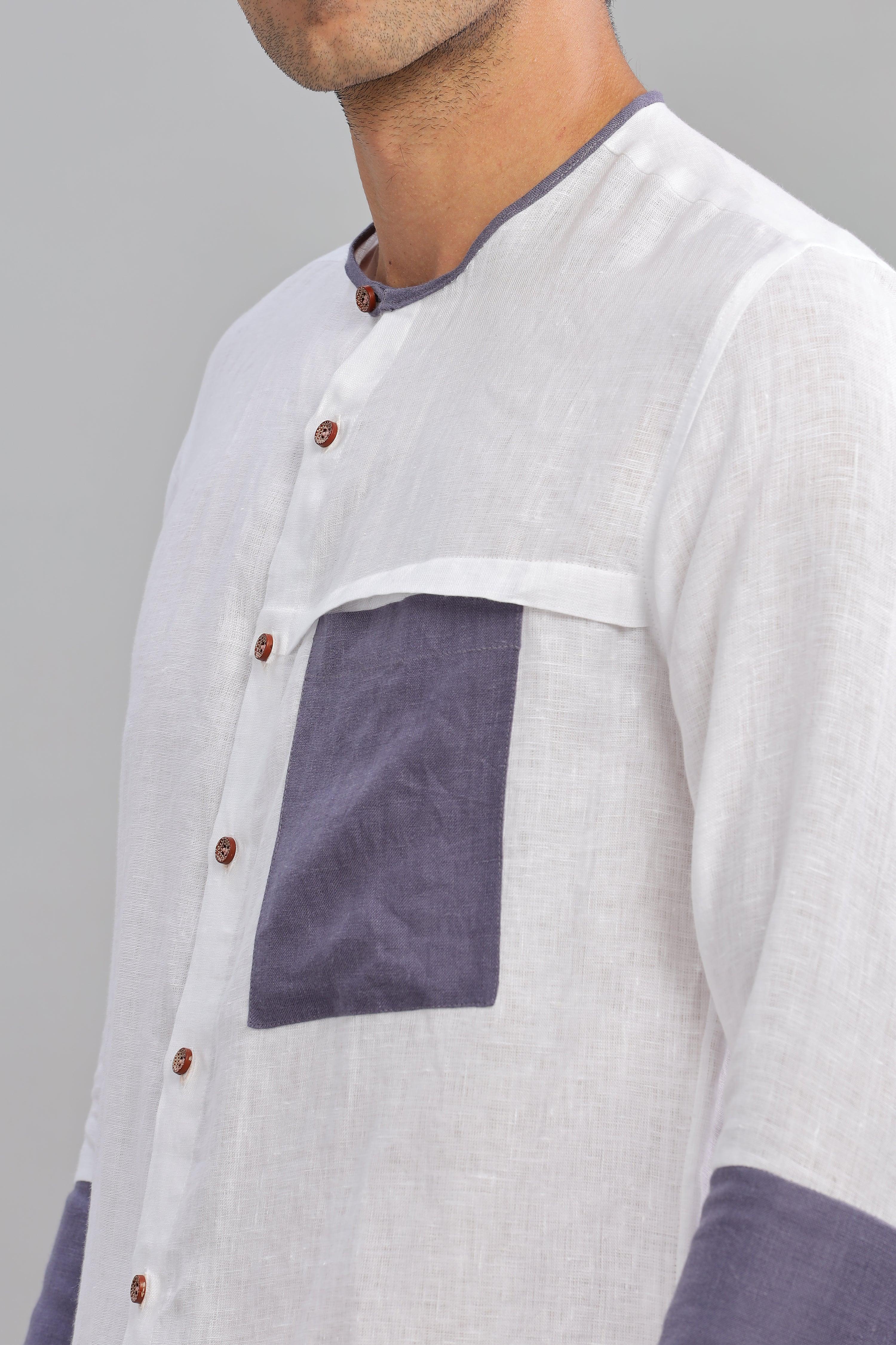 MIKEY - ELEGANT CONTRAST PURE LINEN SHIRT