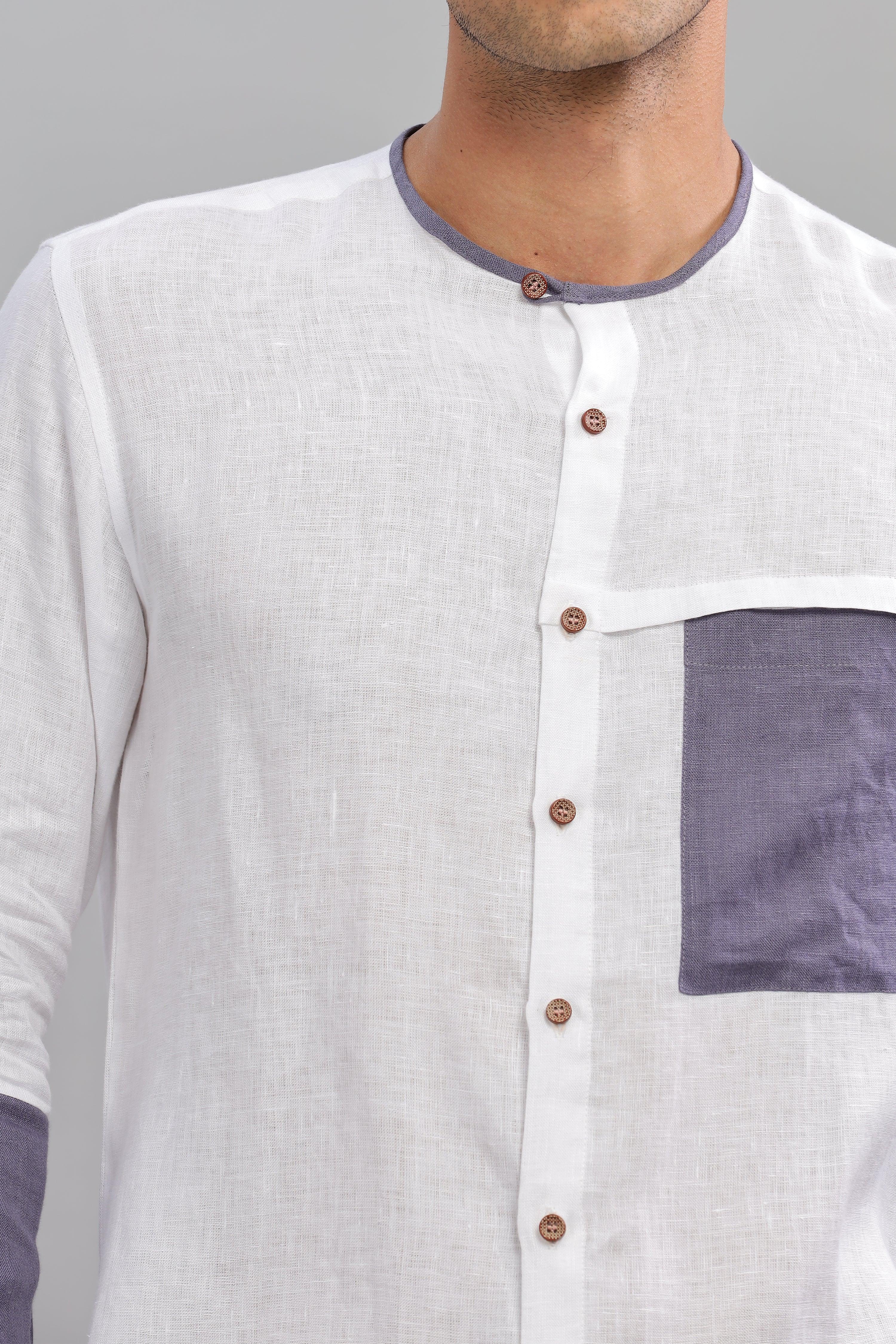 MIKEY - ELEGANT CONTRAST PURE LINEN SHIRT