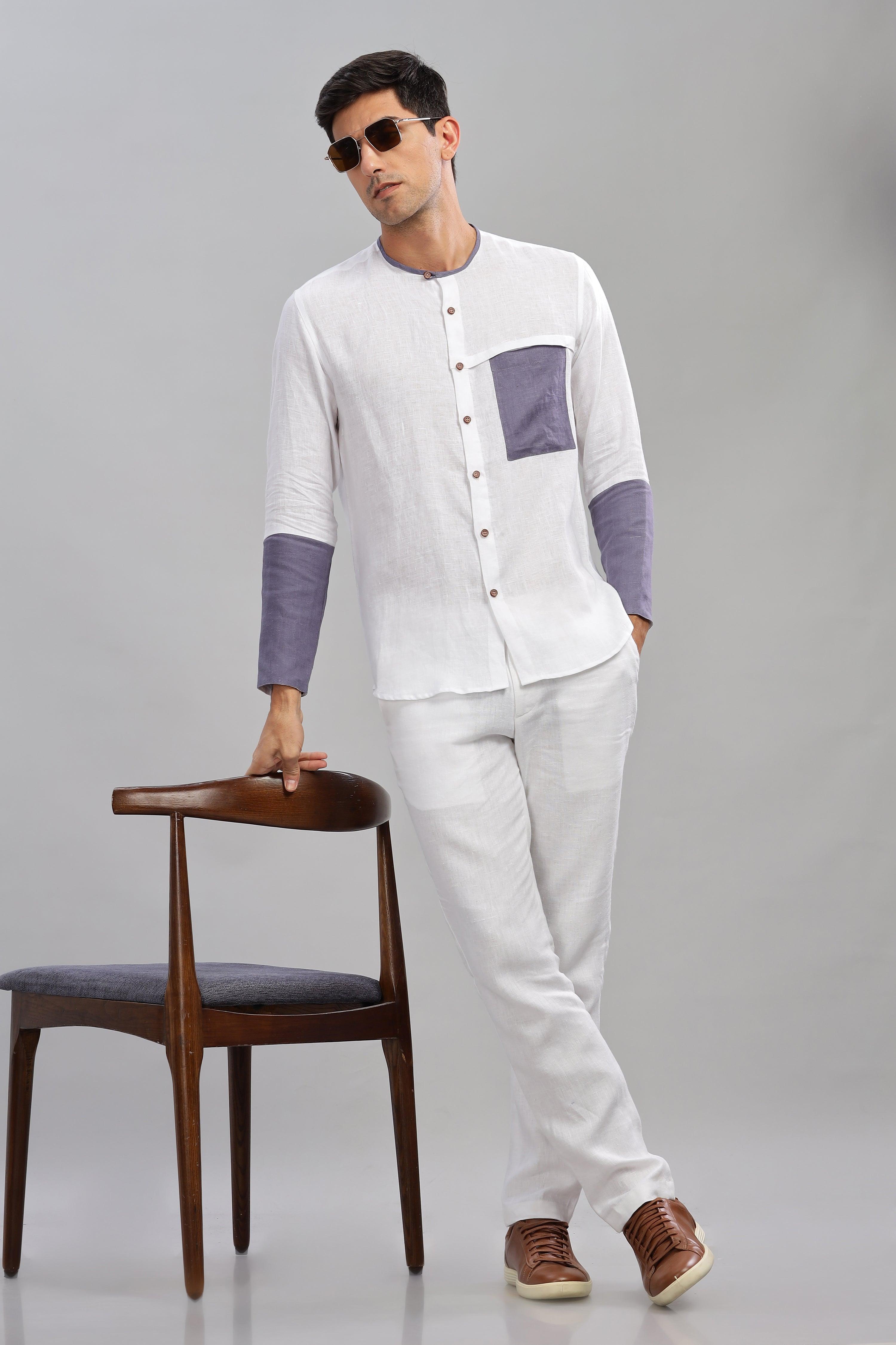MIKEY - ELEGANT CONTRAST PURE LINEN SHIRT