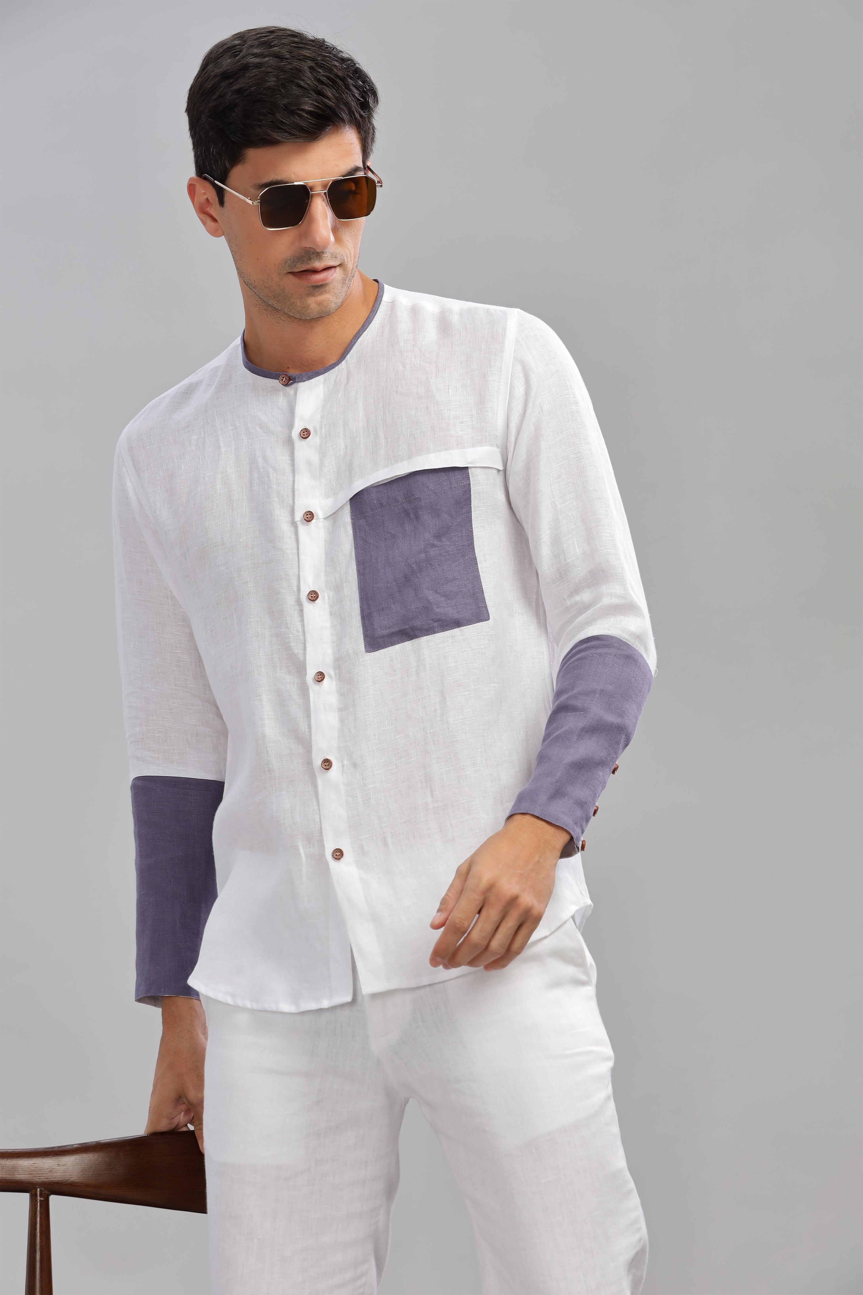 MIKEY - ELEGANT CONTRAST PURE LINEN SHIRT