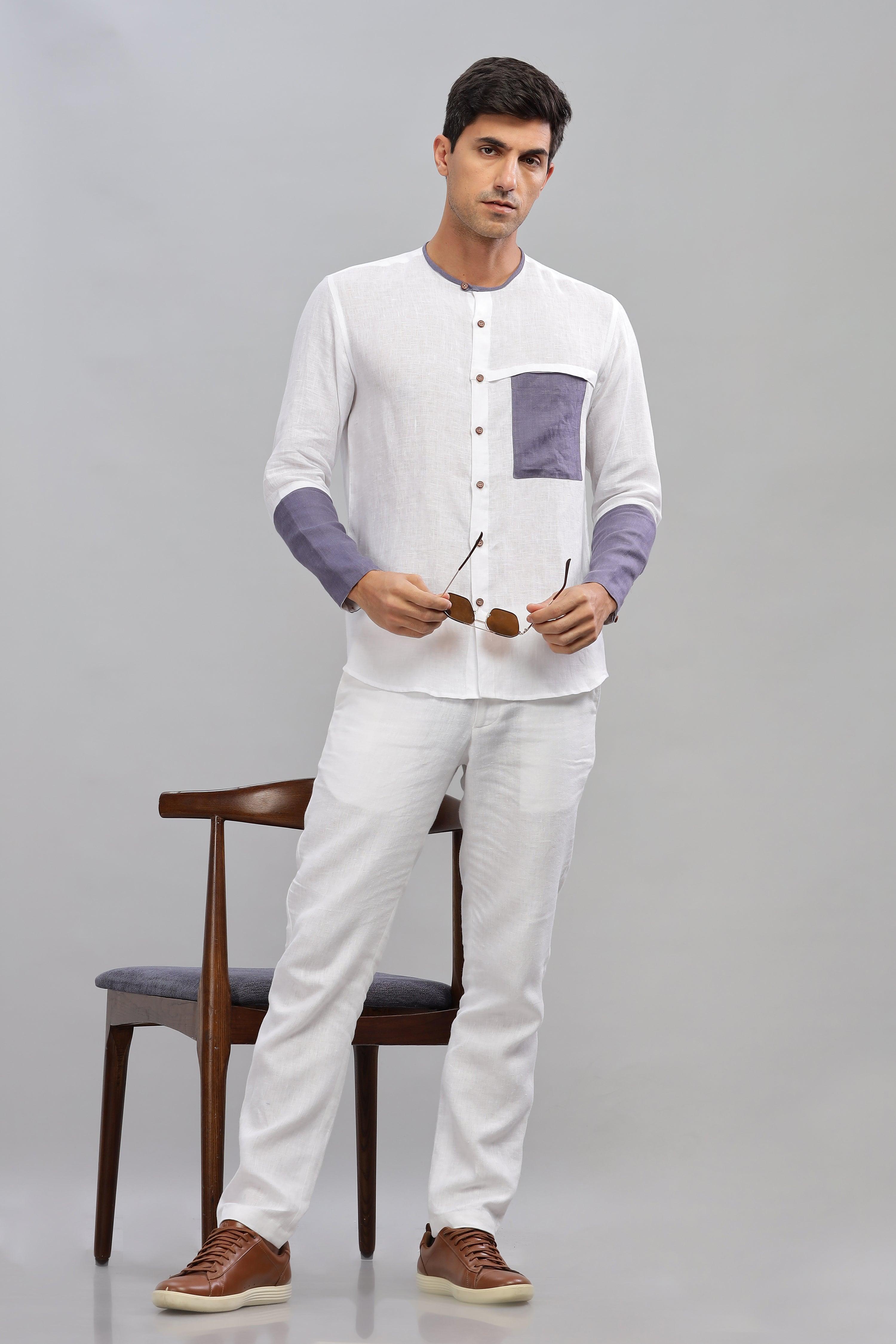 MIKEY - ELEGANT CONTRAST PURE LINEN SHIRT