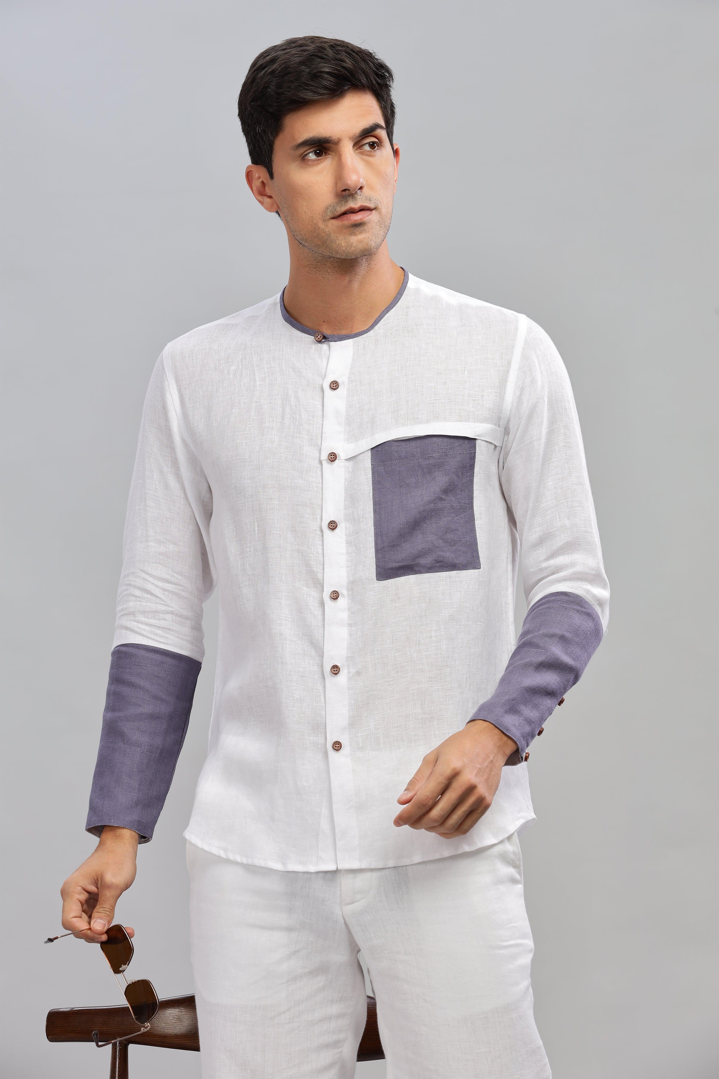 MIKEY - ELEGANT CONTRAST PURE LINEN SHIRT