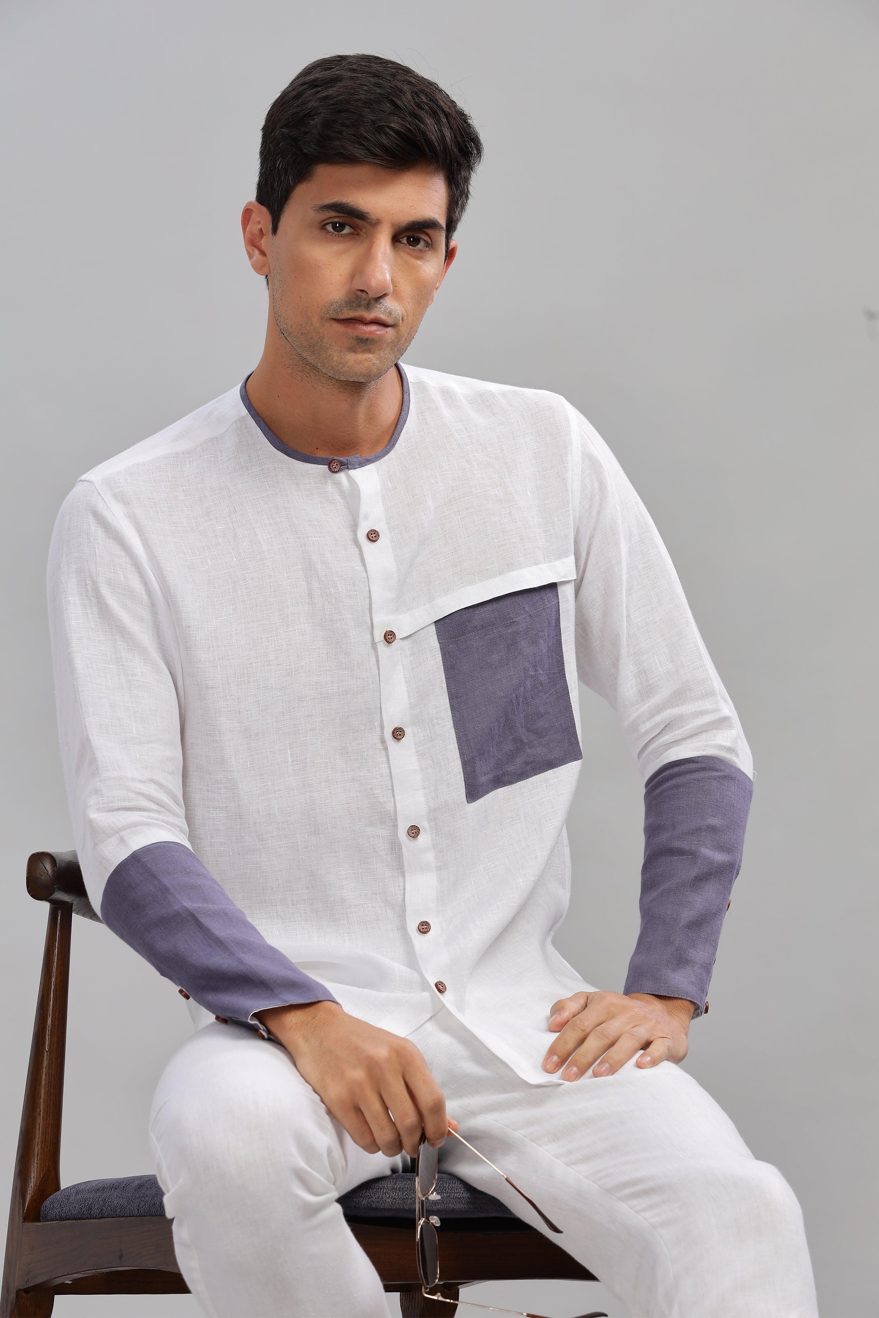 MIKEY - ELEGANT CONTRAST PURE LINEN SHIRT