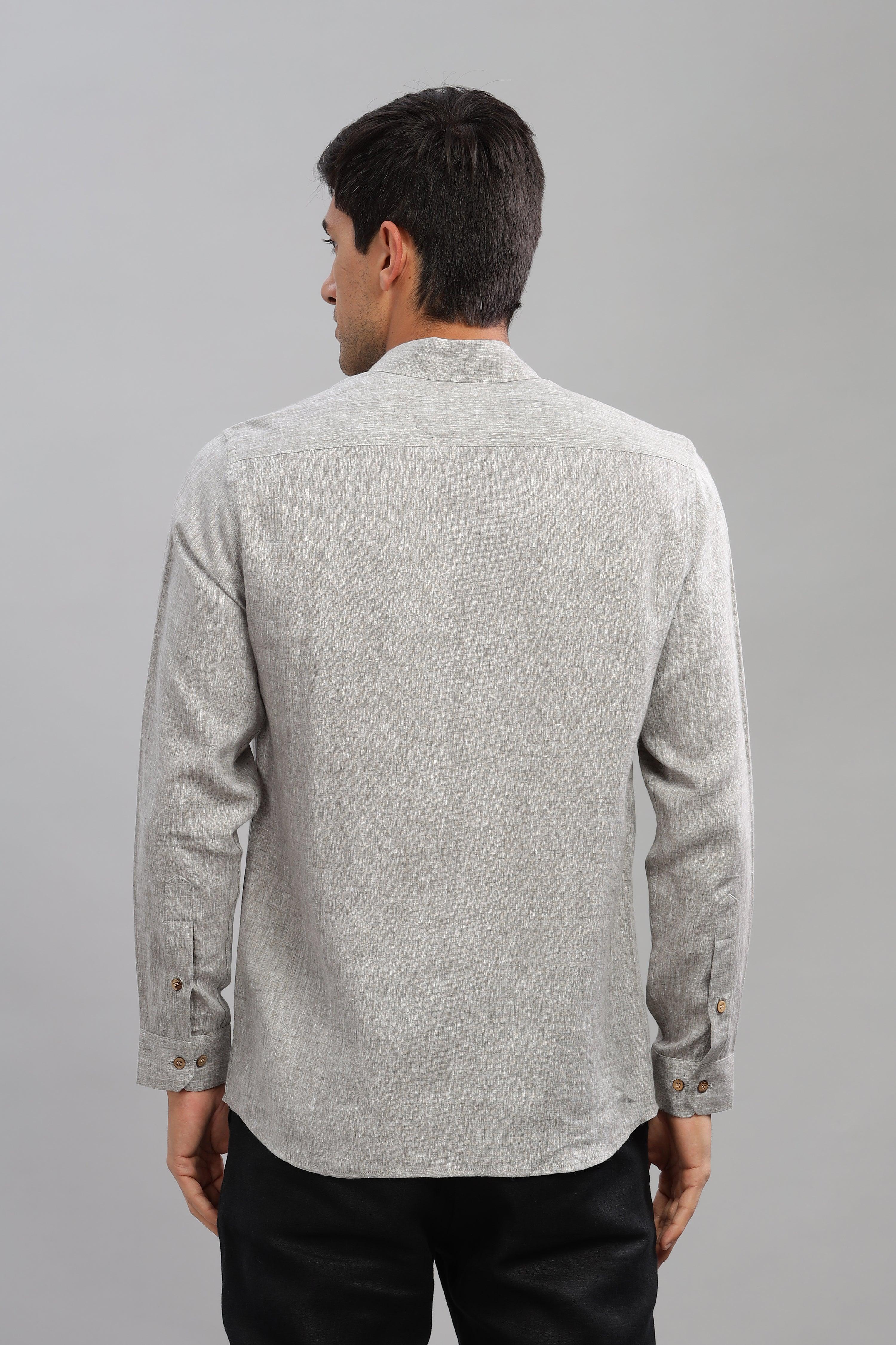 MARK - Everyday Essential 100 % Pure Linen Grey Chambray Shirt Full Sleeves