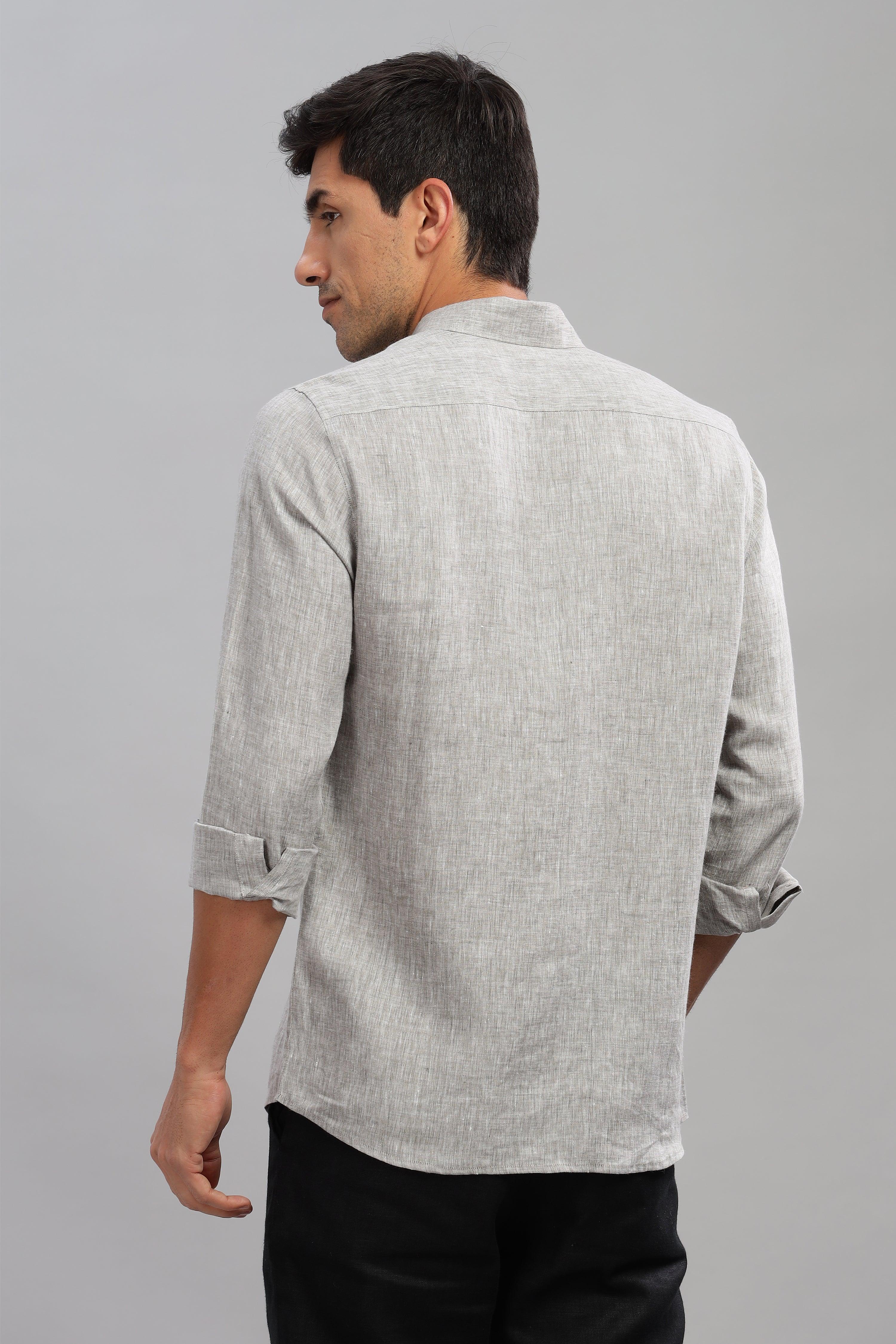MARK - Everyday Essential 100 % Pure Linen Grey Chambray Shirt Full Sleeves
