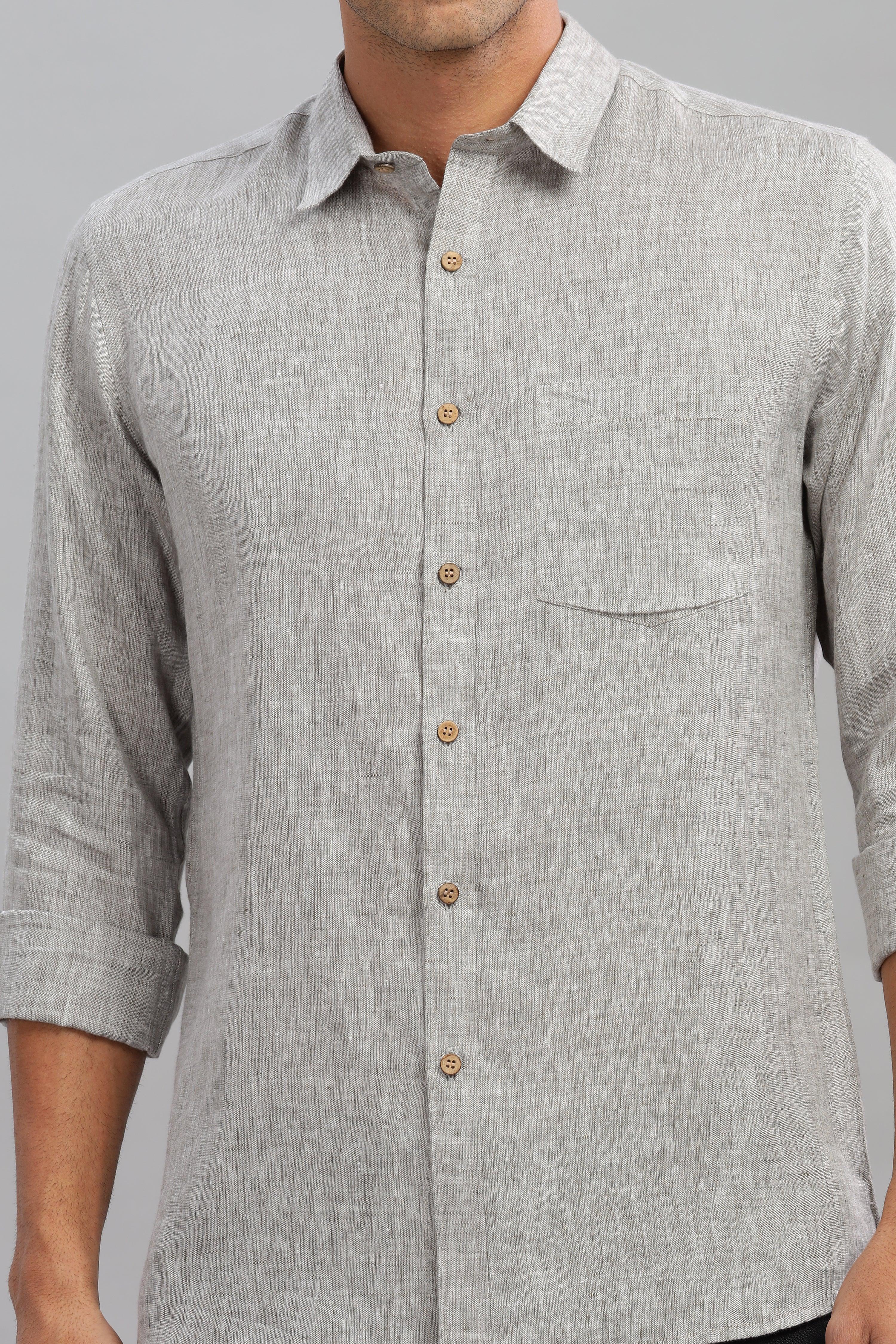 MARK - Everyday Essential 100 % Pure Linen Grey Chambray Shirt Full Sleeves