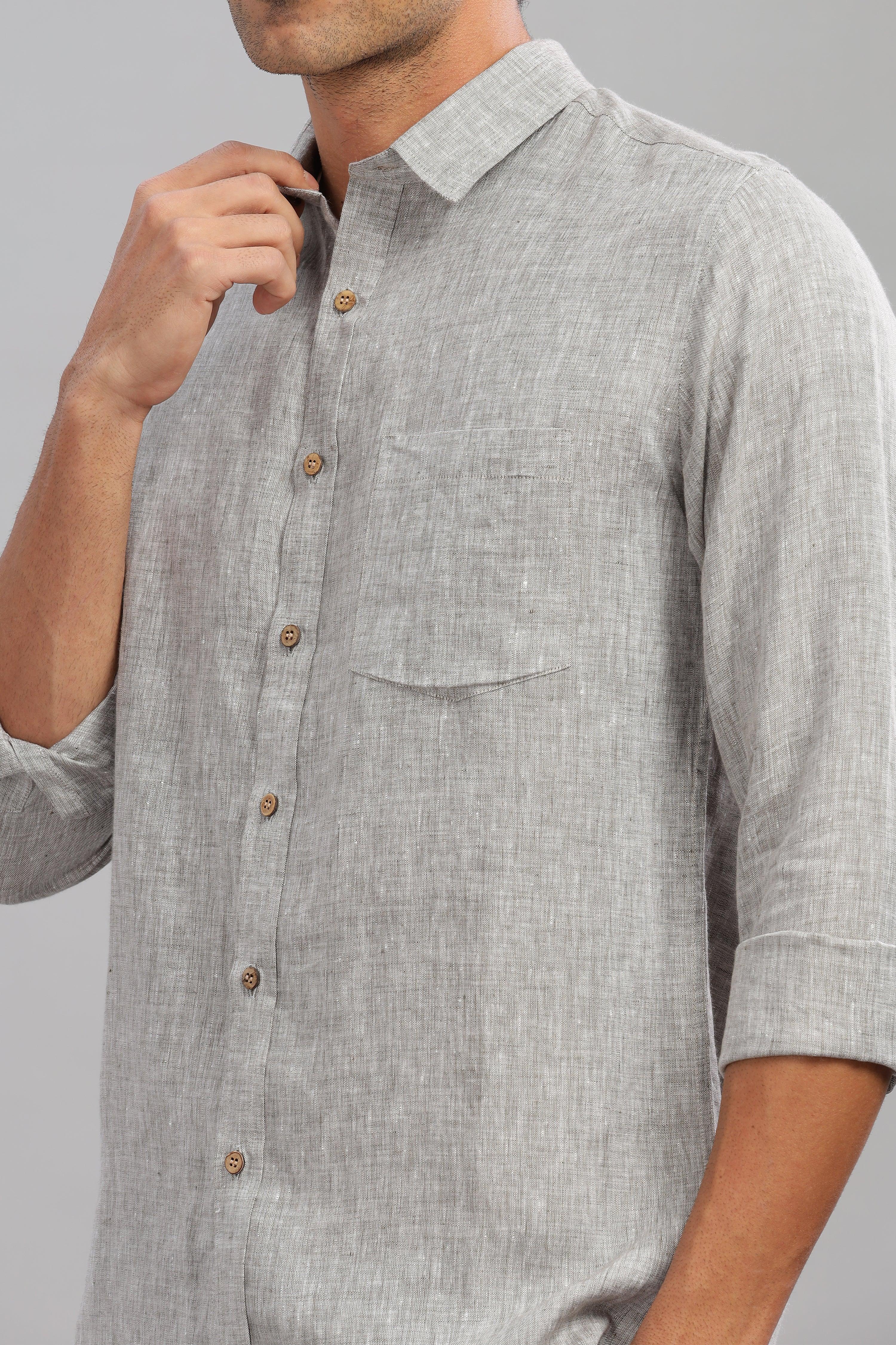 MARK - Everyday Essential 100 % Pure Linen Grey Chambray Shirt Full Sleeves