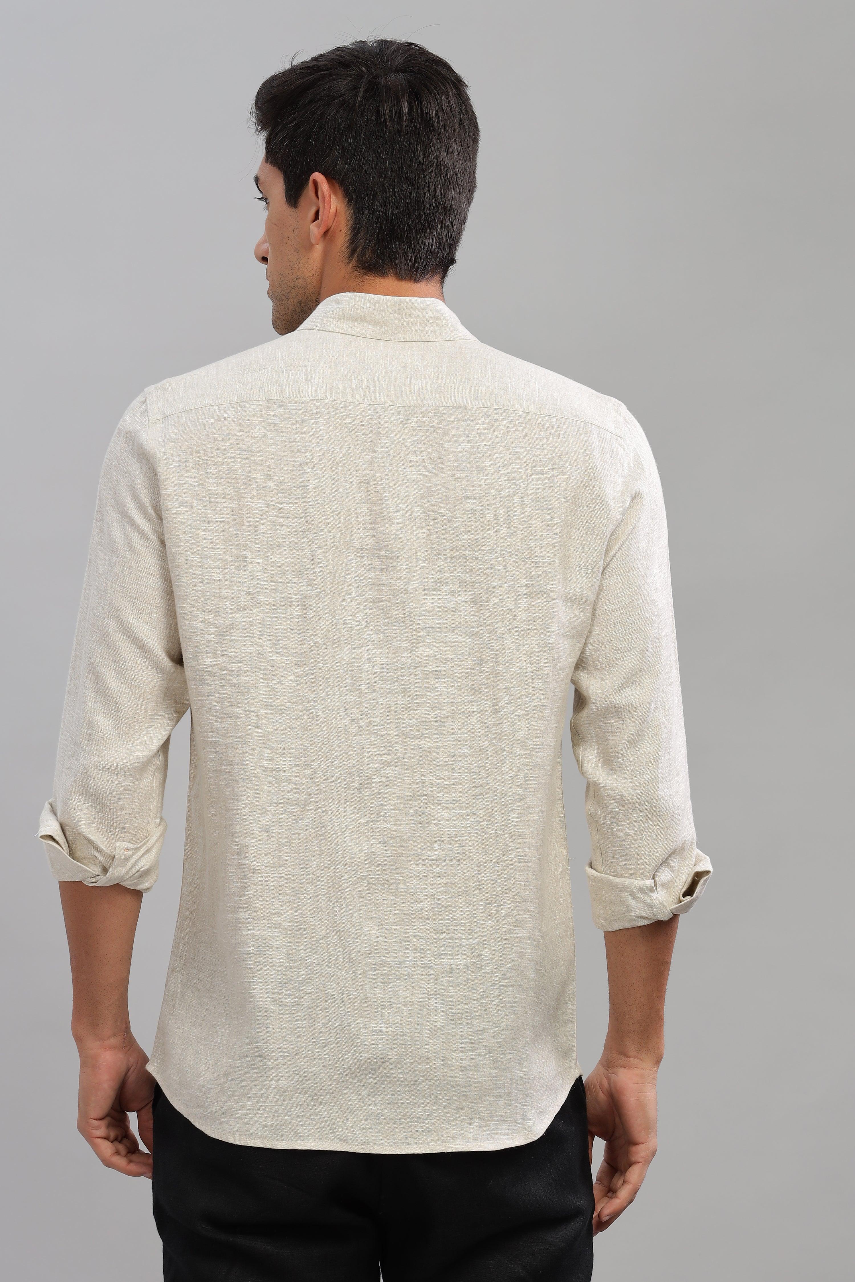 MARK - Everyday  Essential 100 % Pure Linen Natural Color Shirt Full Sleeves