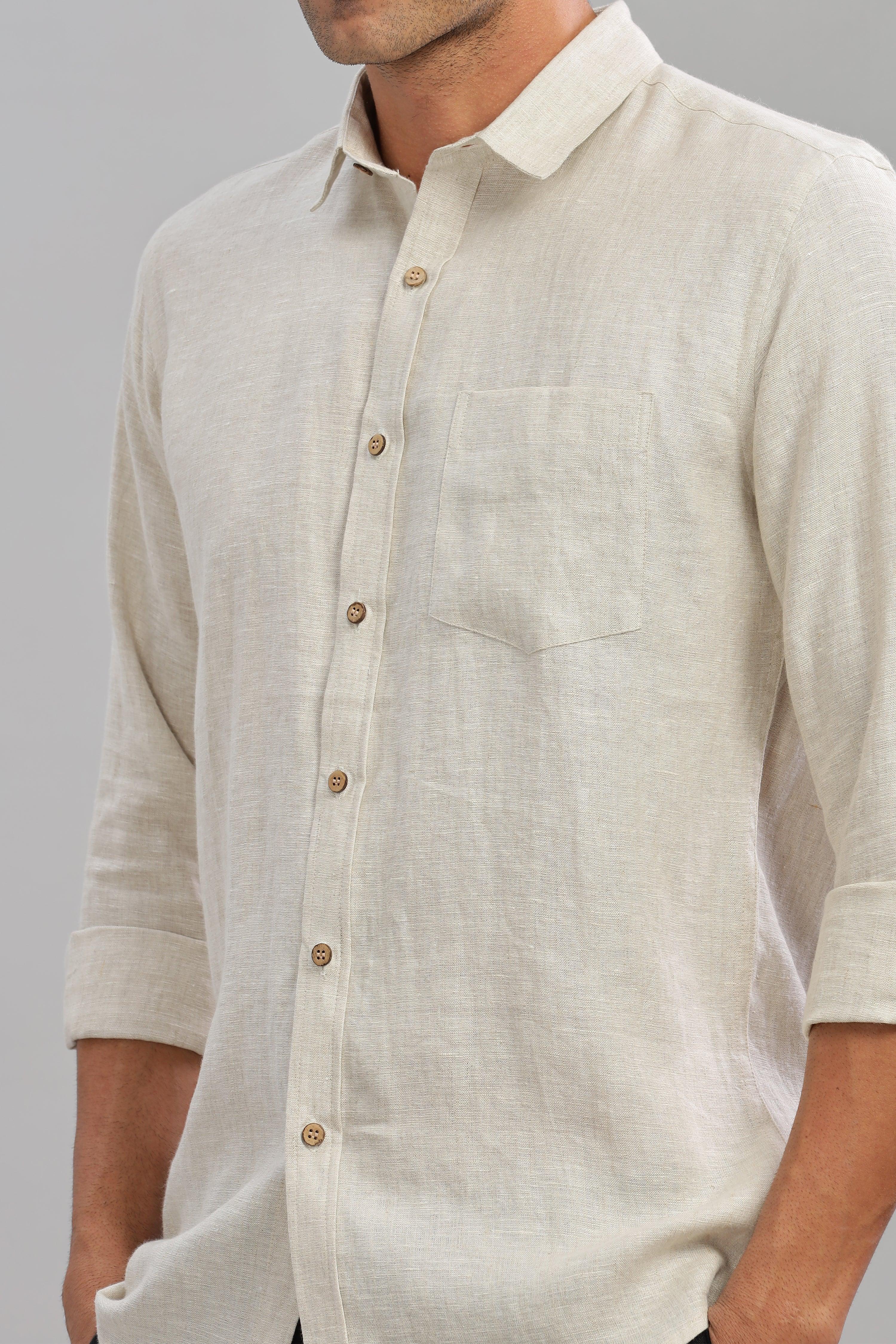 MARK - Everyday  Essential 100 % Pure Linen Natural Color Shirt Full Sleeves