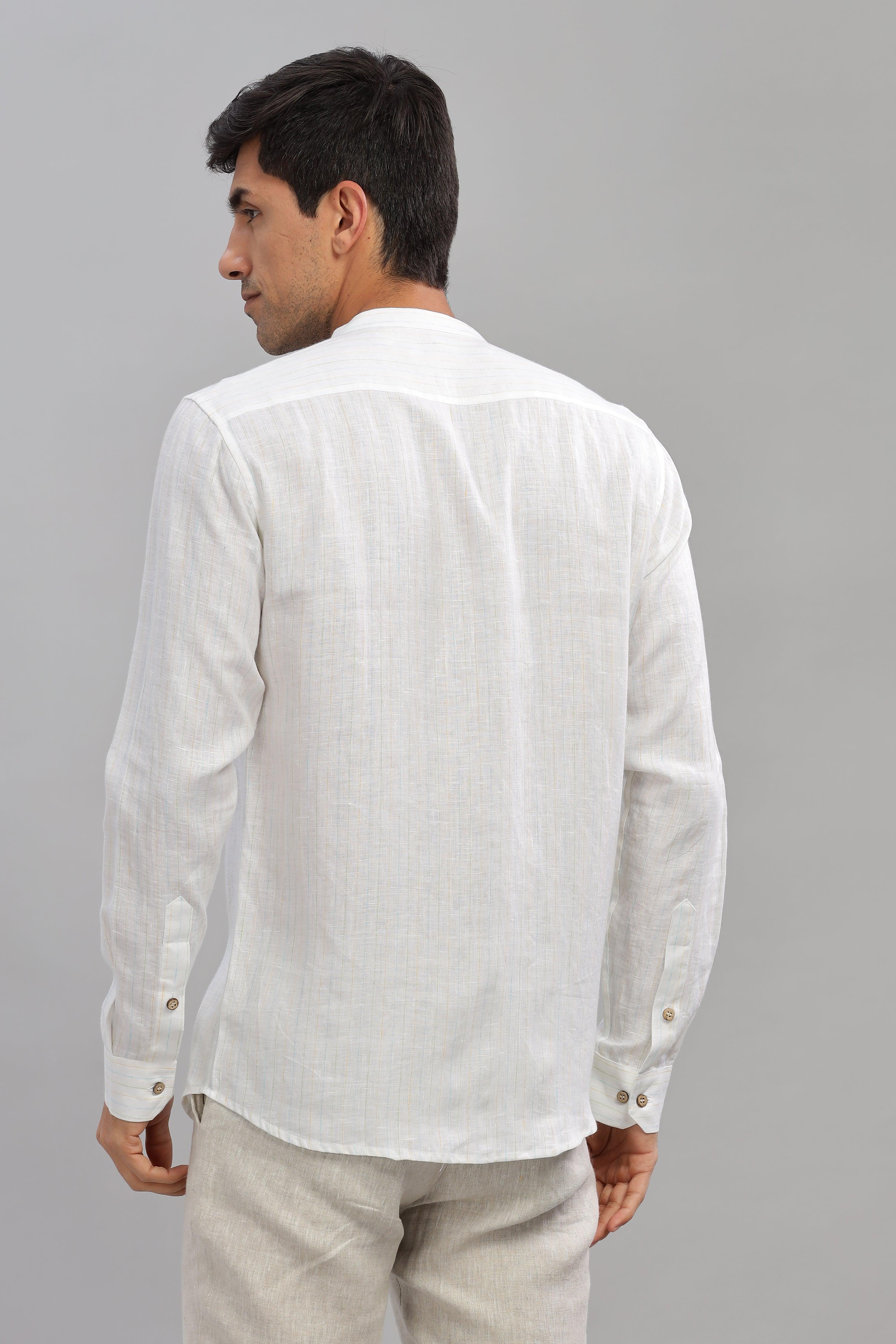 HAN - Pure Linen Mandarin Collar White Shirt