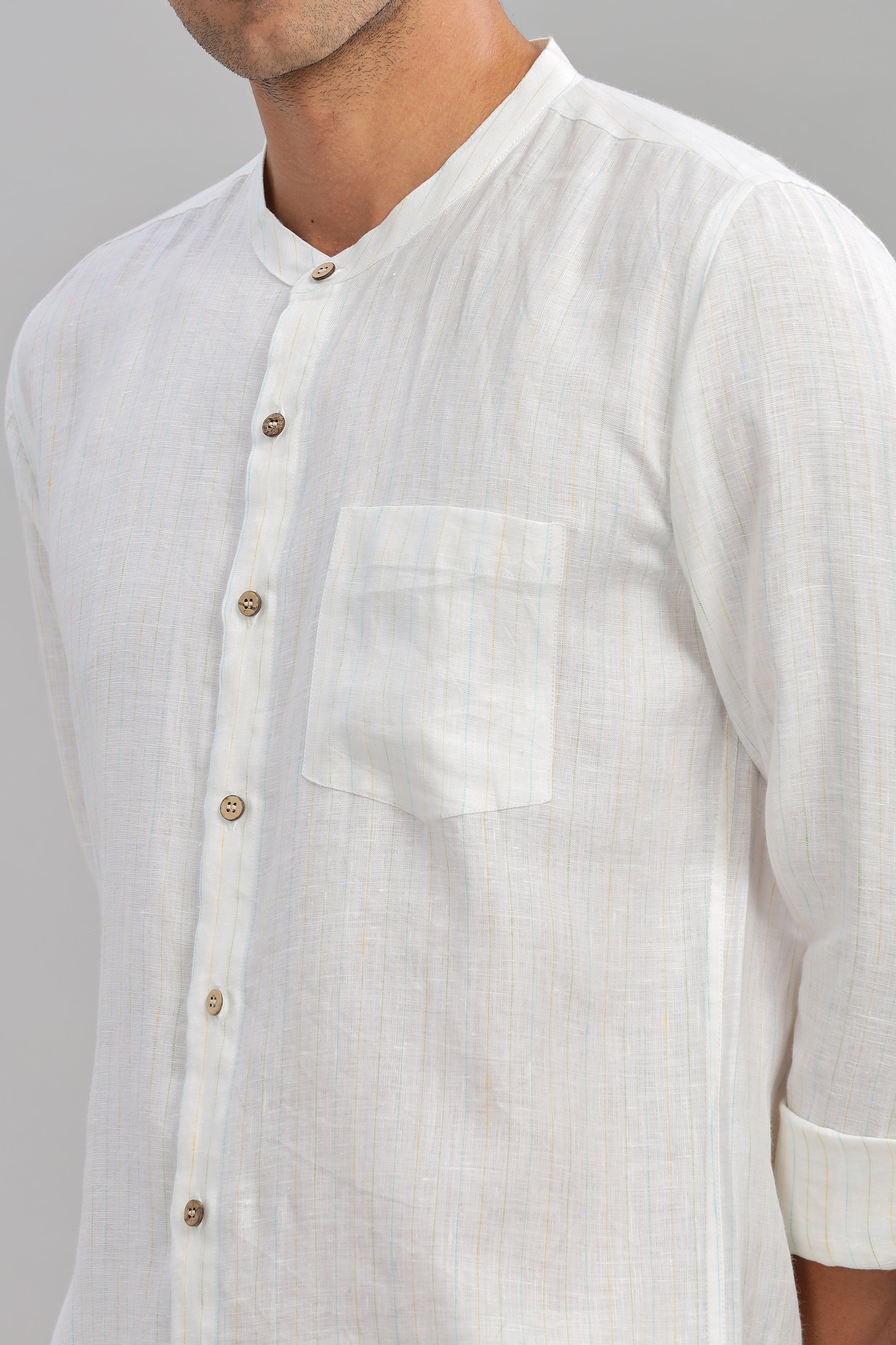 HAN - Pure Linen Mandarin Collar White Shirt