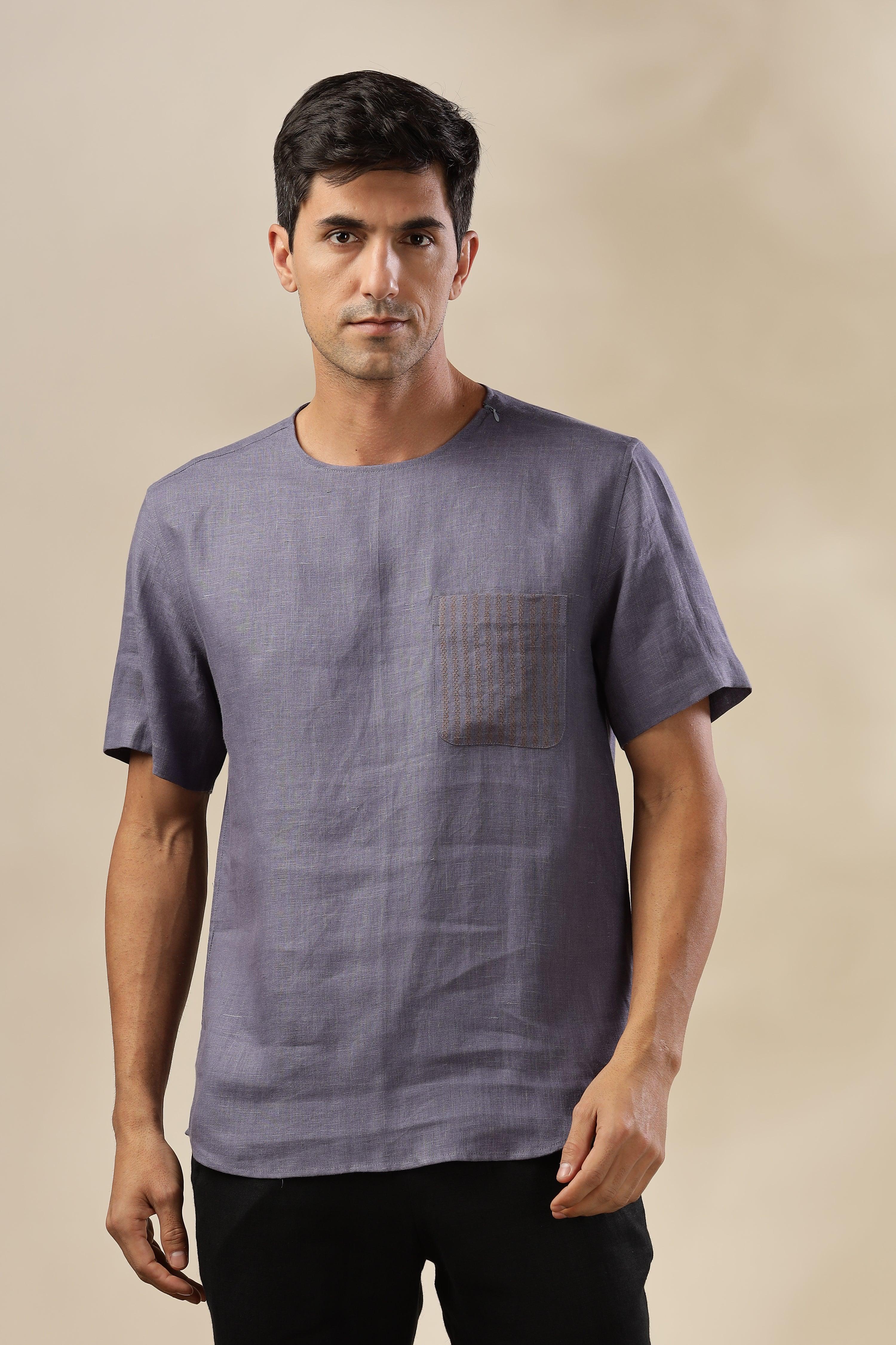 ALAN - Pure French Linen Pitch Blue T-Shirt