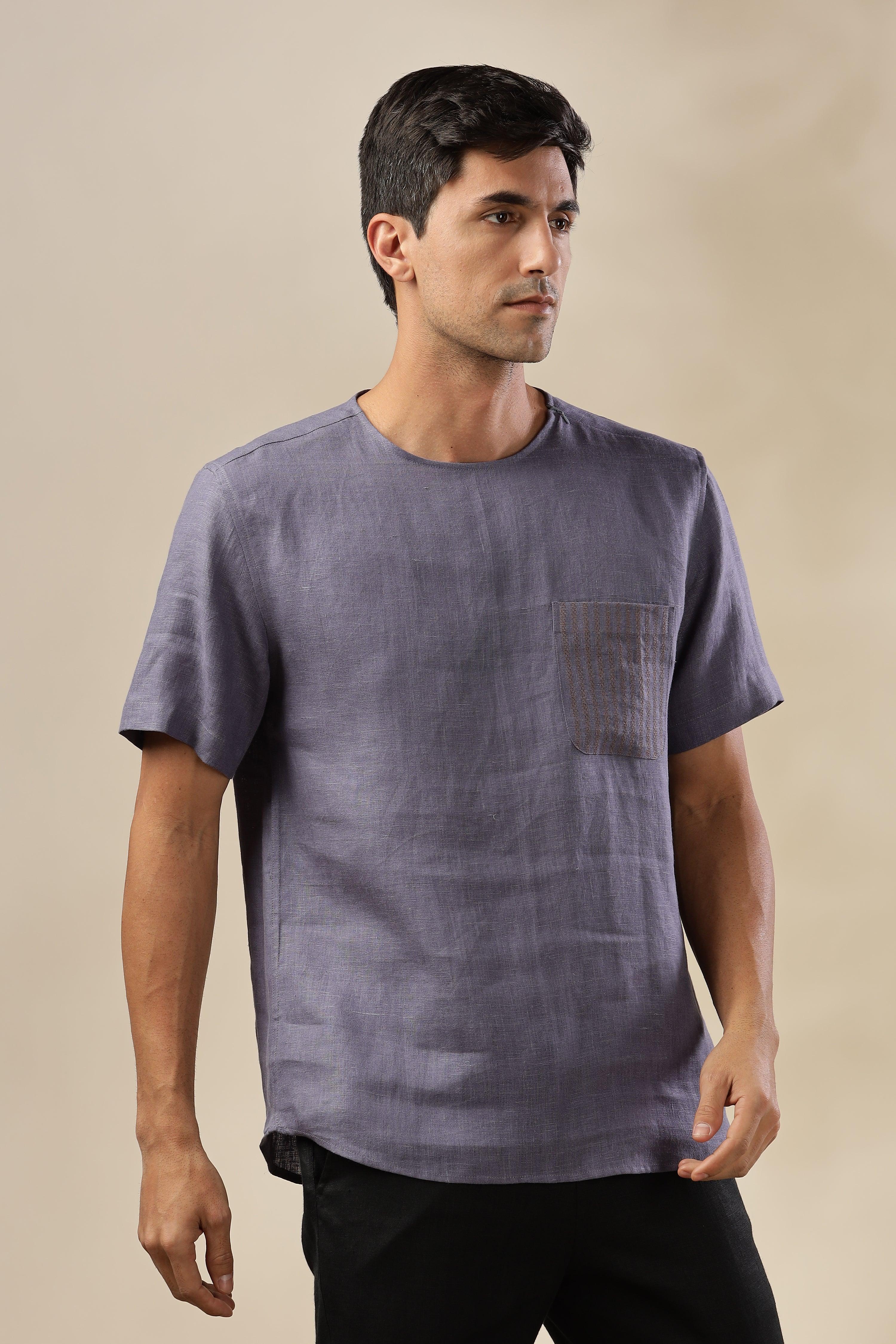 ALAN - Pure French Linen Pitch Blue T-Shirt