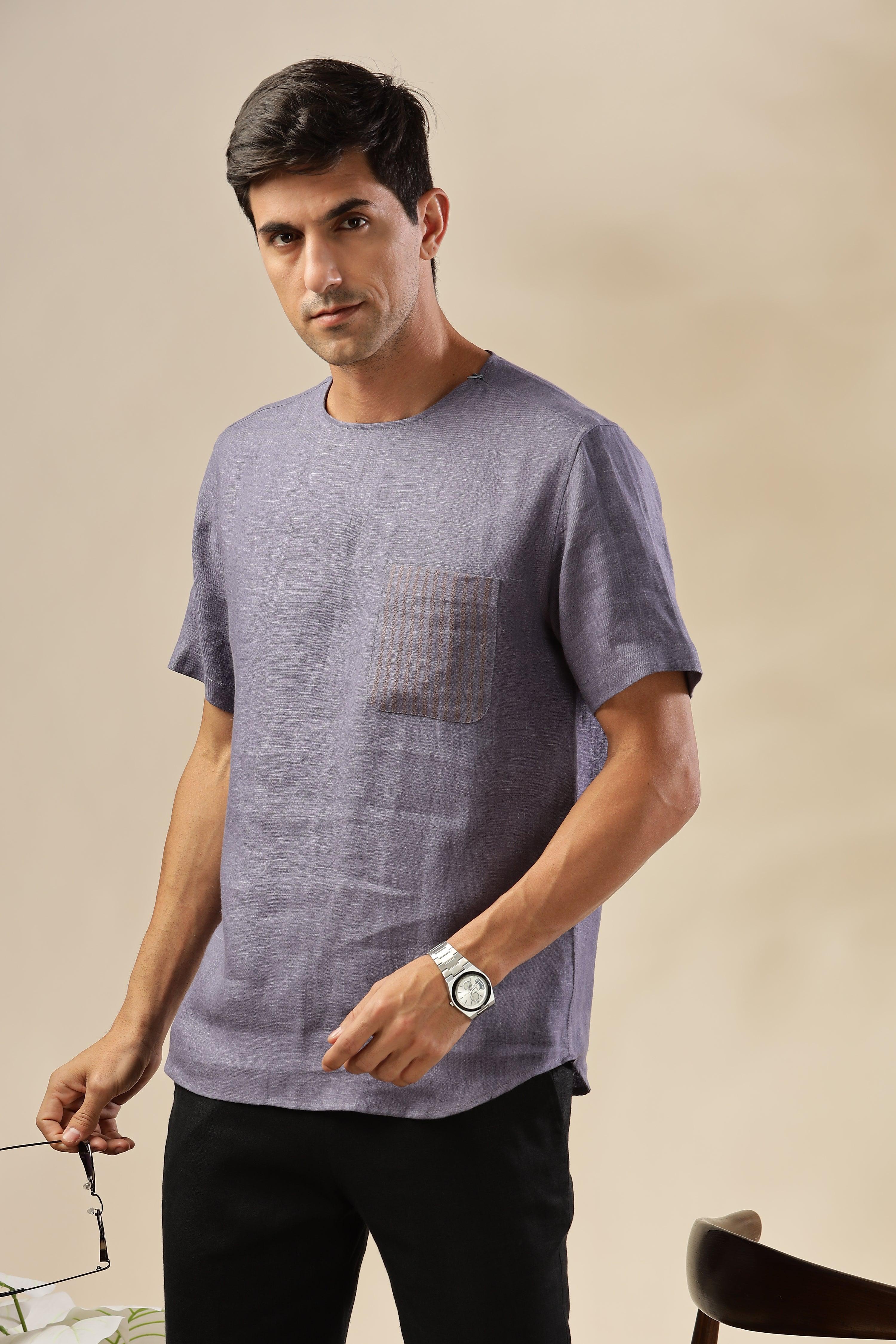 ALAN - Pure French Linen Pitch Blue T-Shirt