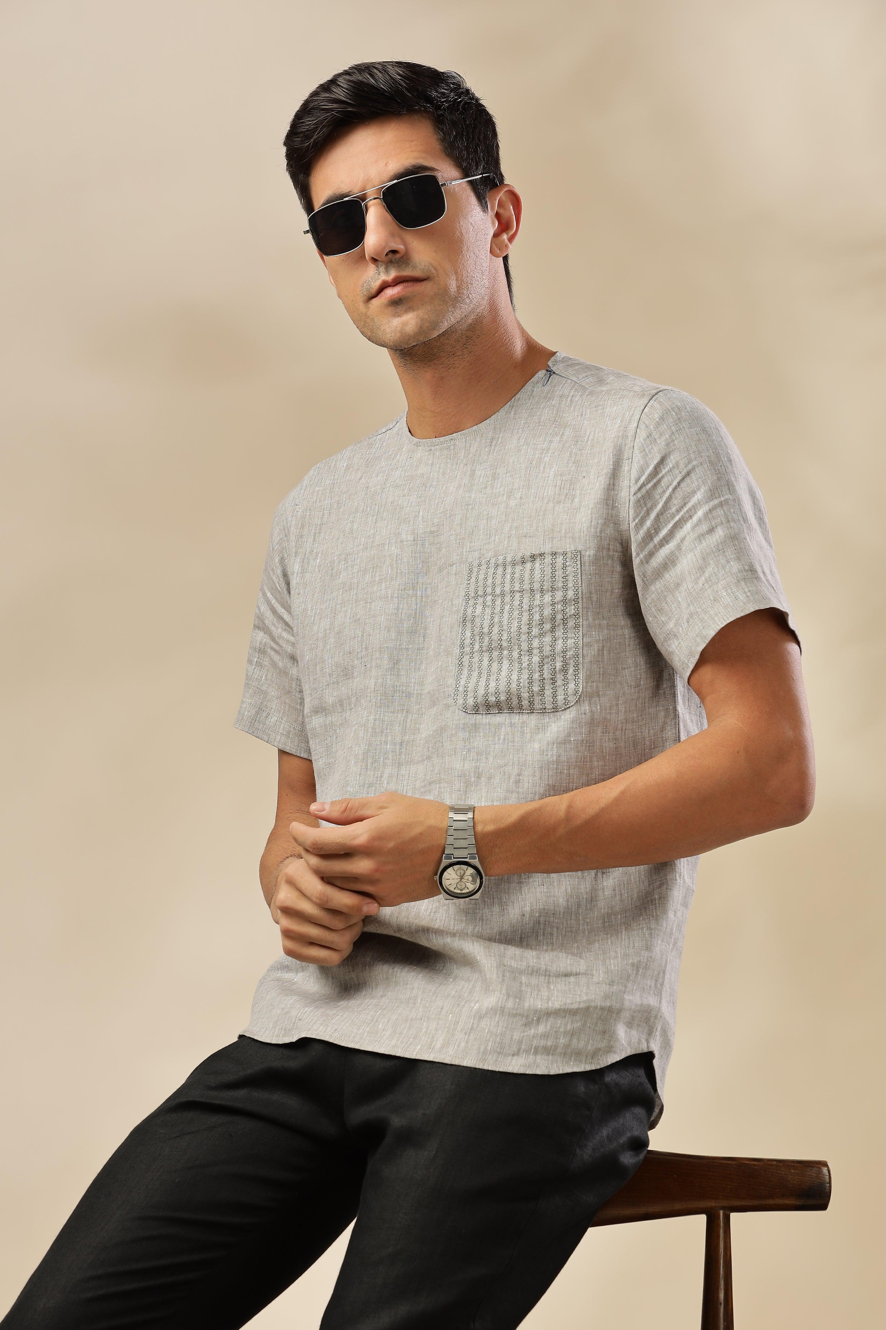 ALAN - Pure French Linen Dark Grey Chambray T-Shirt