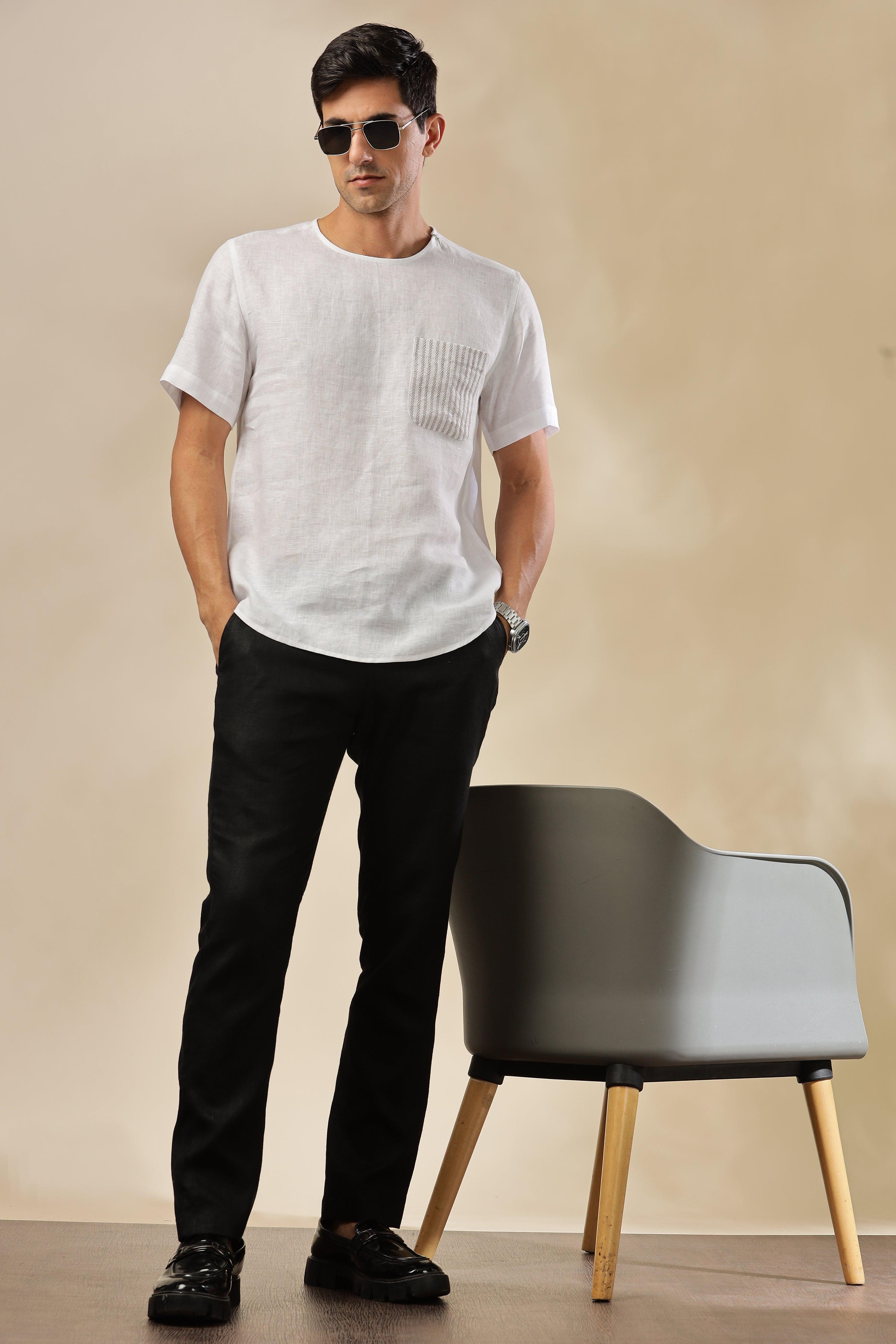 ALAN - Pure French Linen White T-Shirt