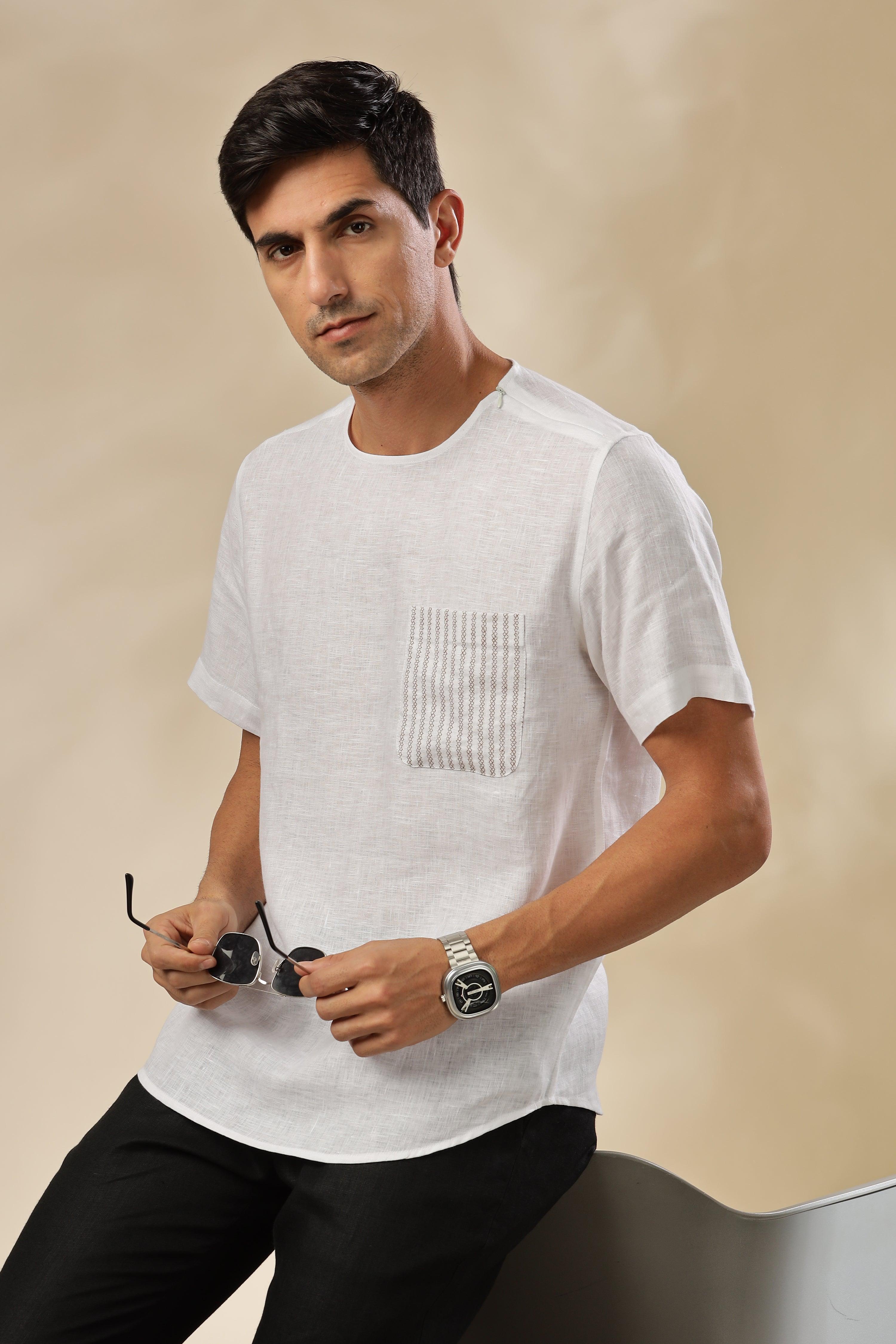 ALAN - Pure French Linen White T-Shirt