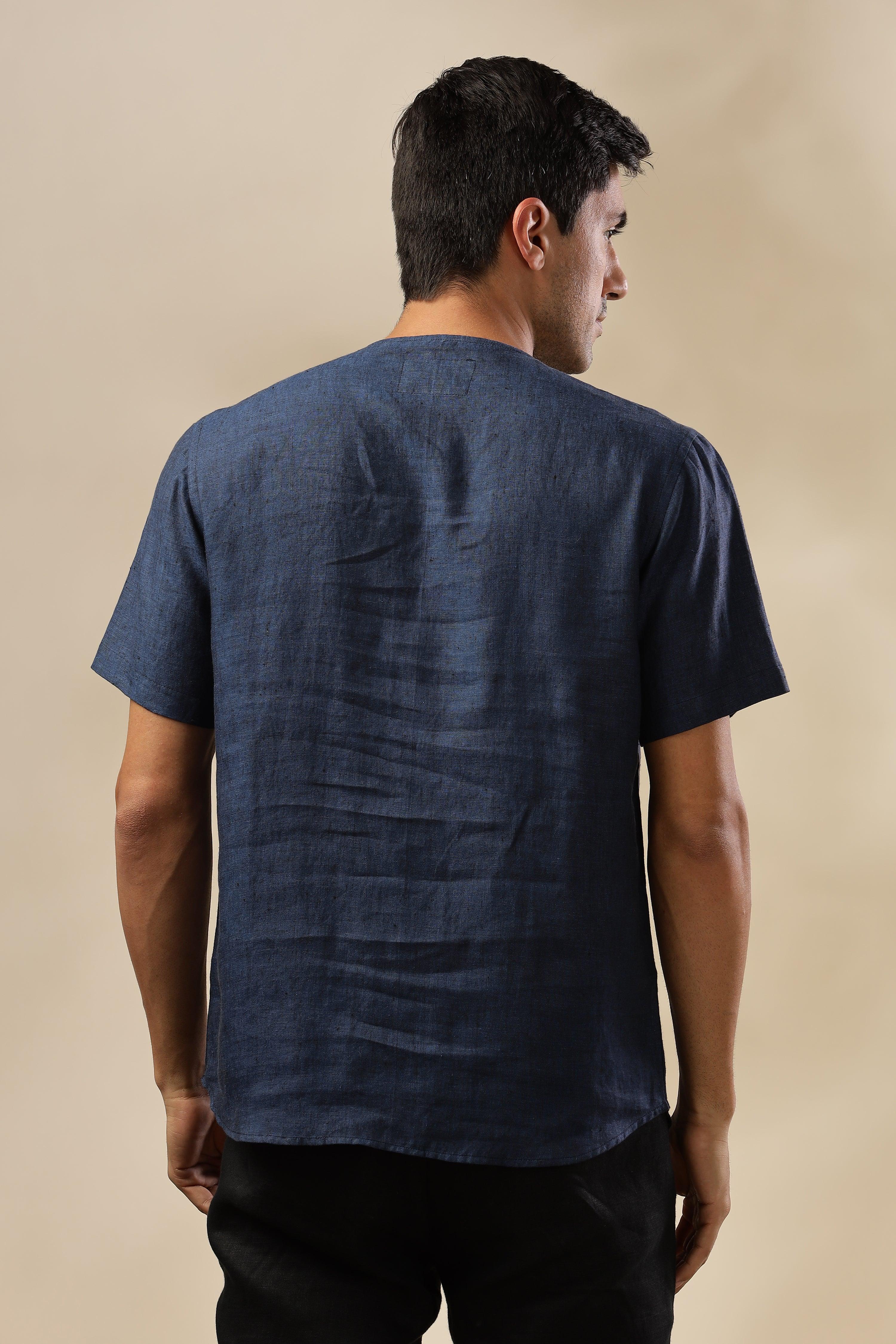 ALAN - Pure French Linen Dark Blue Chambray T-Shirt