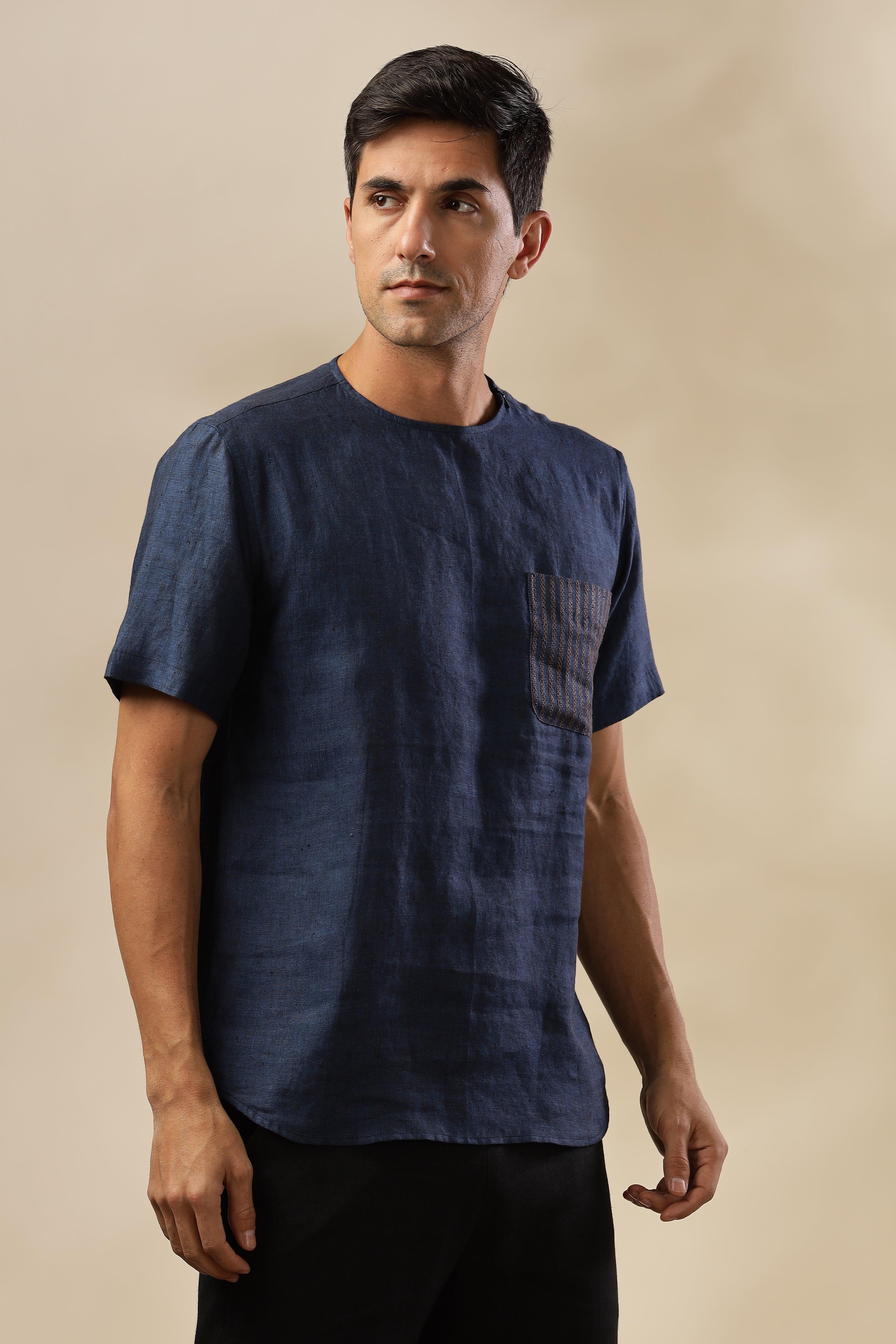 ALAN - Pure French Linen Dark Blue Chambray T-Shirt