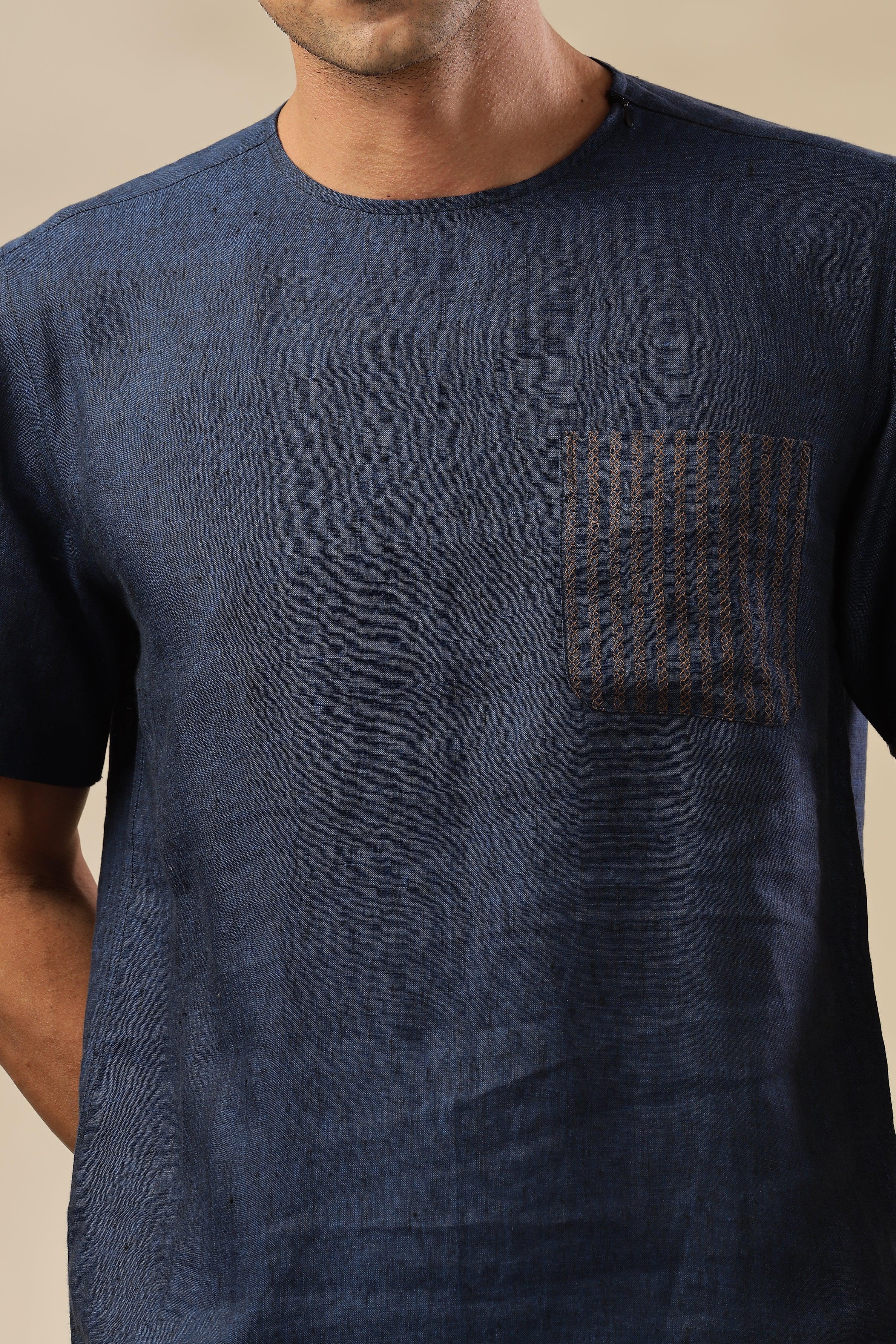 ALAN - Pure French Linen Dark Blue Chambray T-Shirt